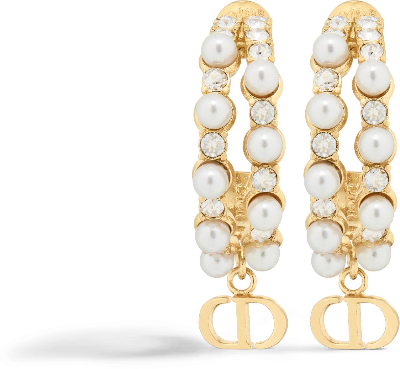 Petit CD Treasure Earrings GoldFinish Metal with White Resin Pearls