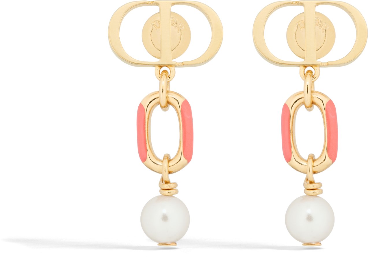 Dioriviera Petit CD Earrings Gold Finish Metal White Resin Pearls and Aquamarina Lacquer DIOR