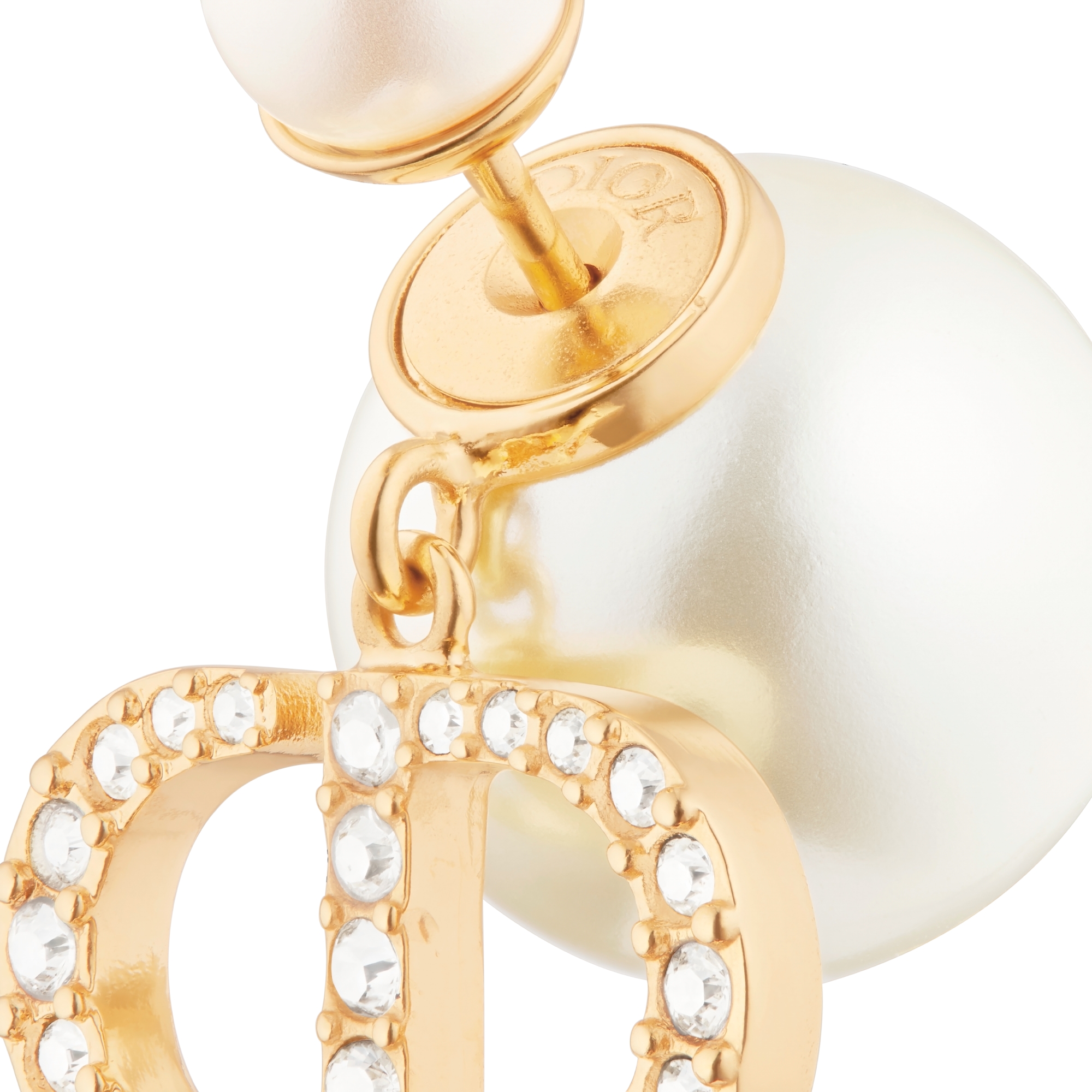 Dior Tribales-oorbellen Metaal met goudkleurige afwerking, witte harsparels en witte kristallen E09