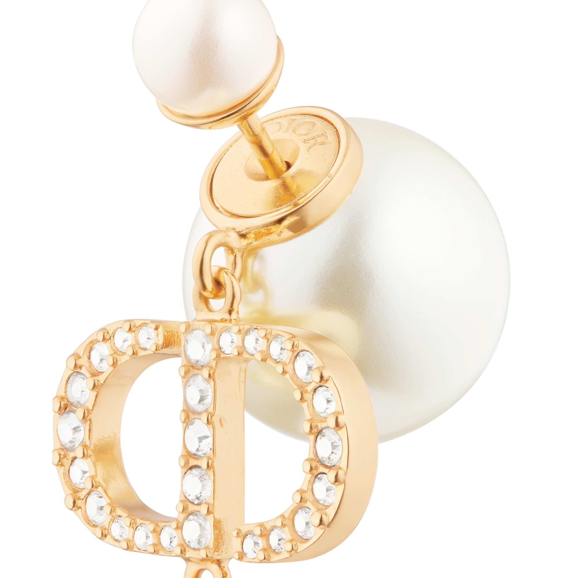Dior Tribales Earrings Gold-Finish Metal, White Resin Pearls and White Crystals E09