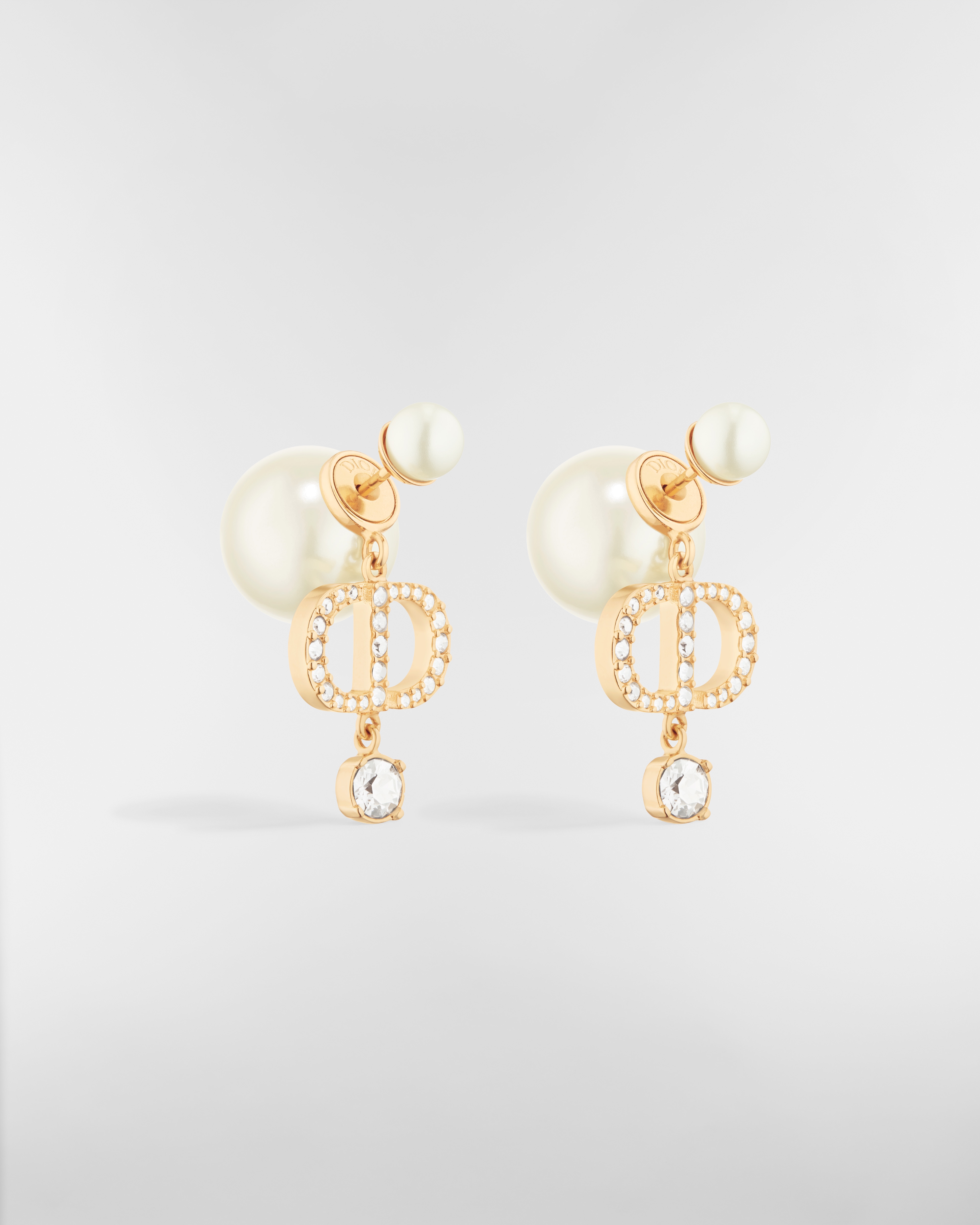 Dior Tribales 귀걸이 골드 피니시 메탈 & 화이트 레진 진주, 화이트 크리스탈 E03