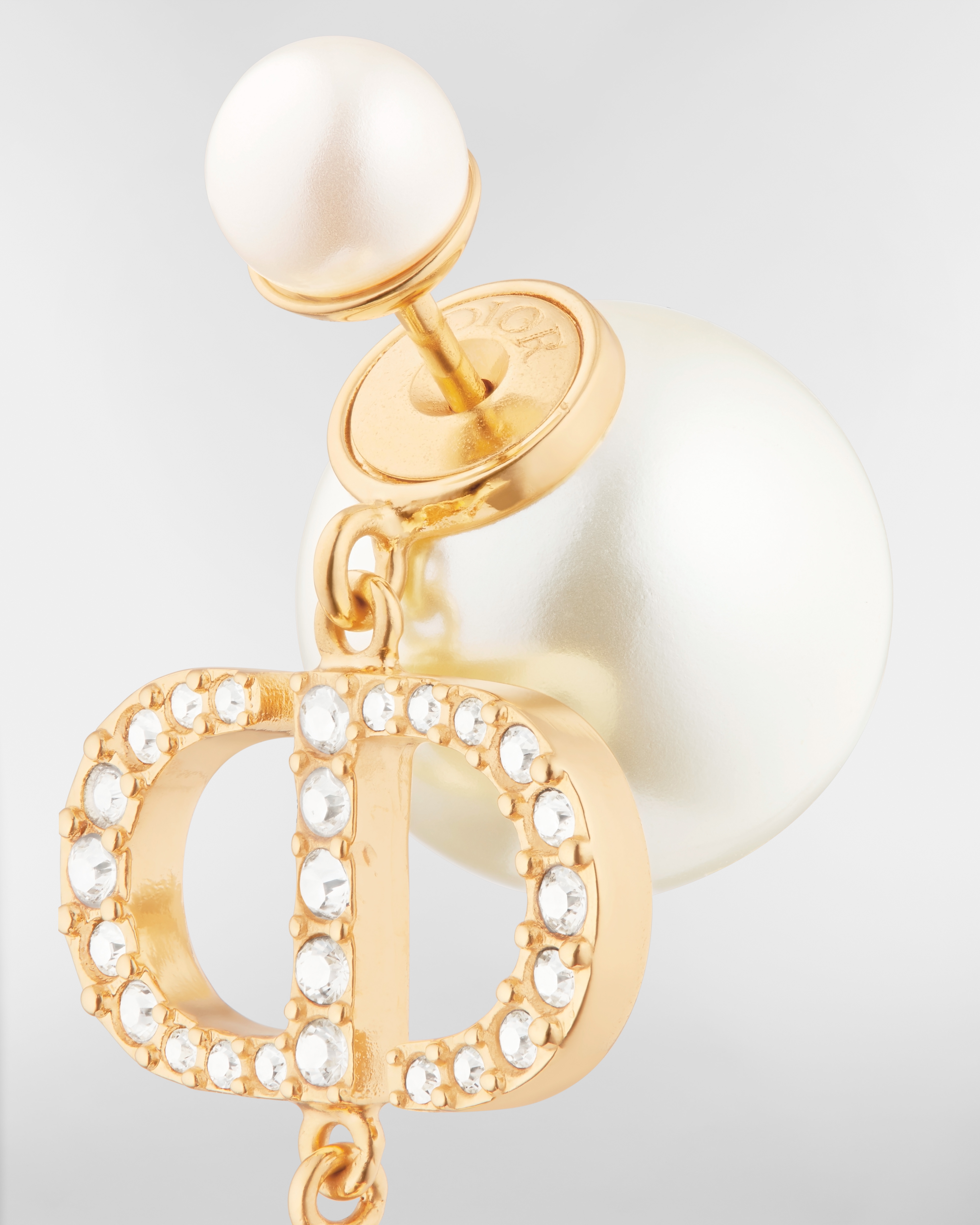 Dior Tribales Earrings Gold-Finish Metal, White Resin Pearls and White Crystals E09