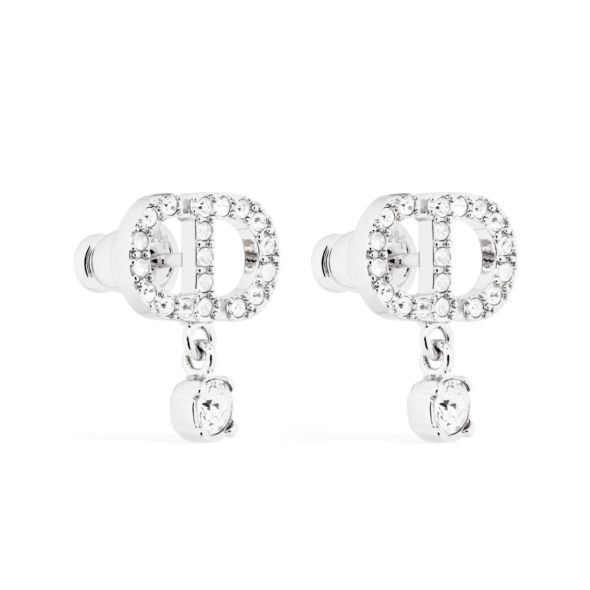 Boucles d'oreilles Petit CD Métal finition argentée et cristaux blancs E03