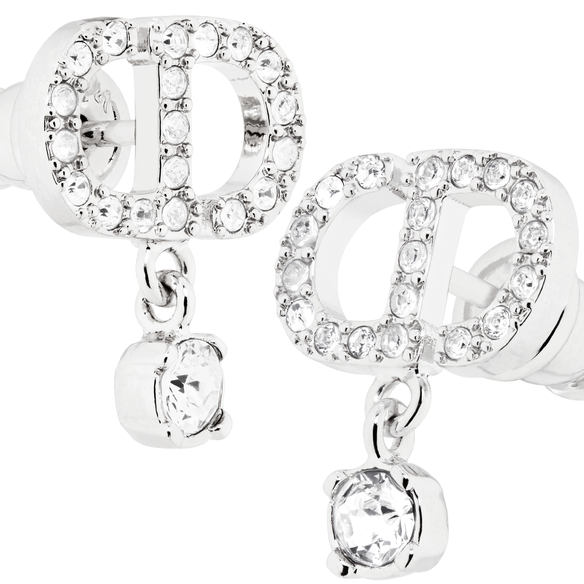 Boucles d'oreilles Petit CD Métal finition argentée et cristaux blancs E09