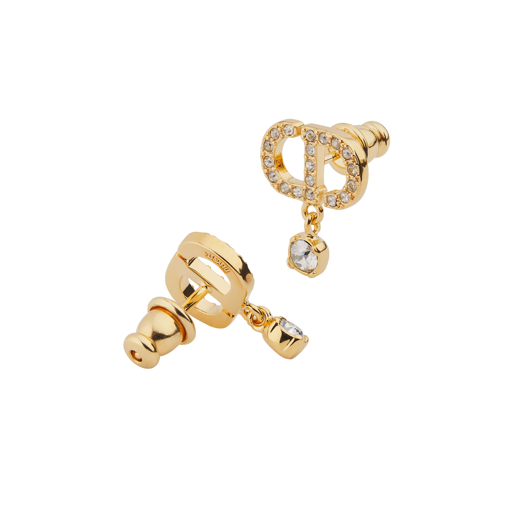 Petit CD Earrings Gold-Finish Metal and Sparkling Crystals E06