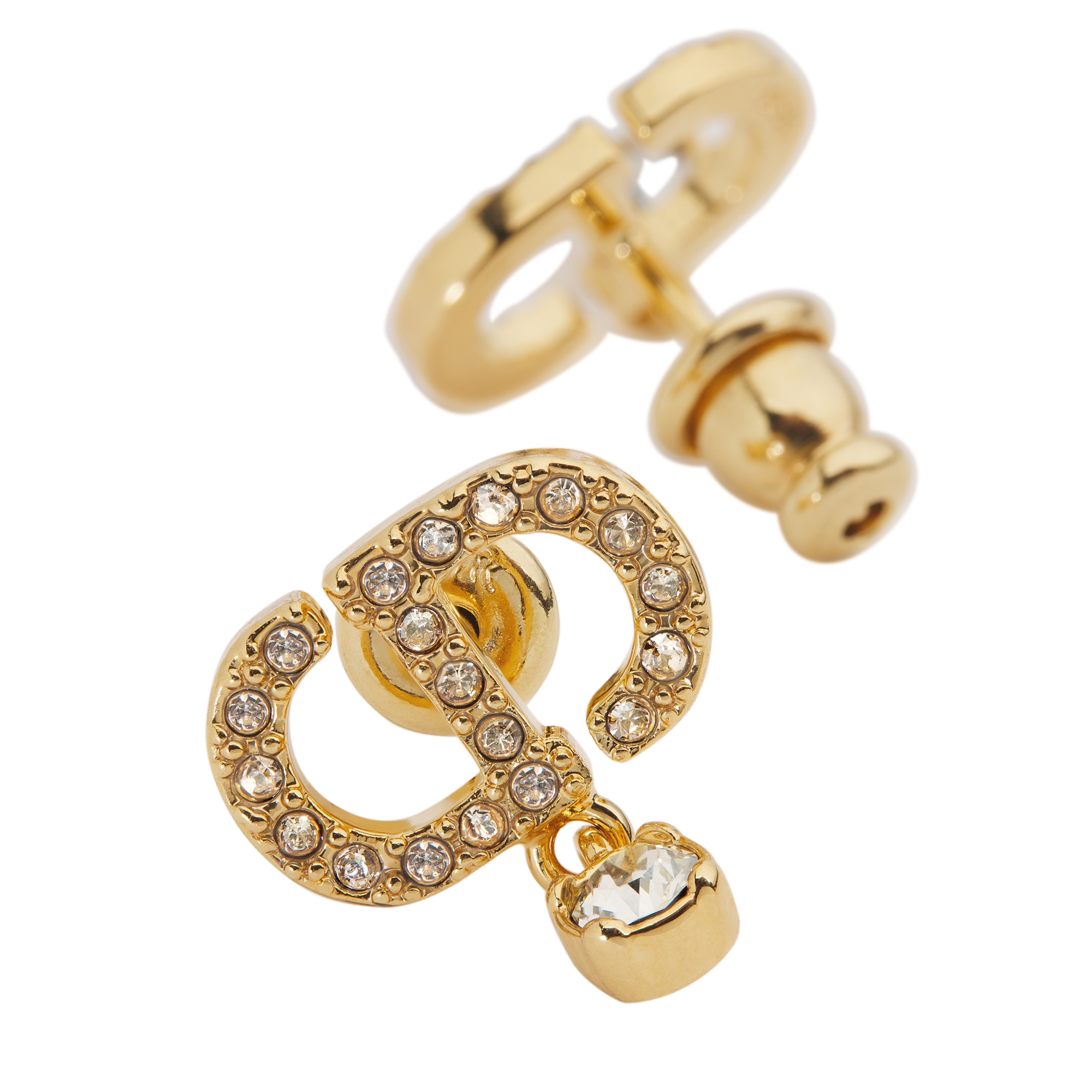 Petit CD Earrings Gold-Finish Metal and Sparkling Crystals E09
