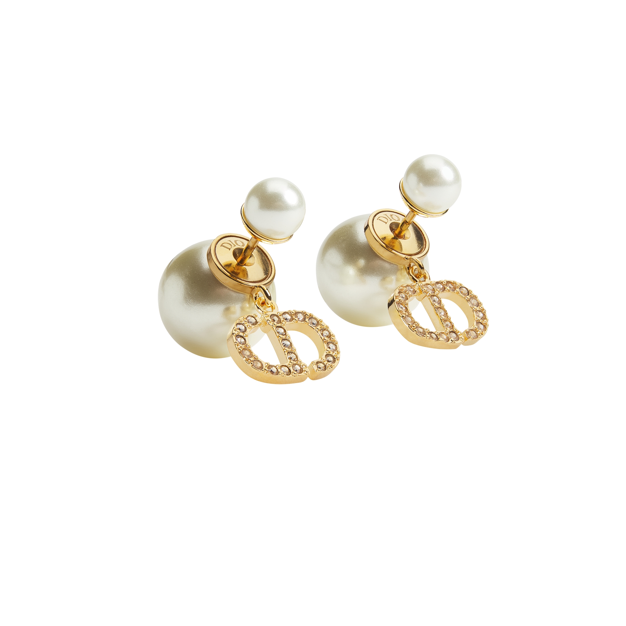 Dior Tribales Earrings Gold-Finish Metal with White Resin Pearls and Silver-Tone Crystals E01