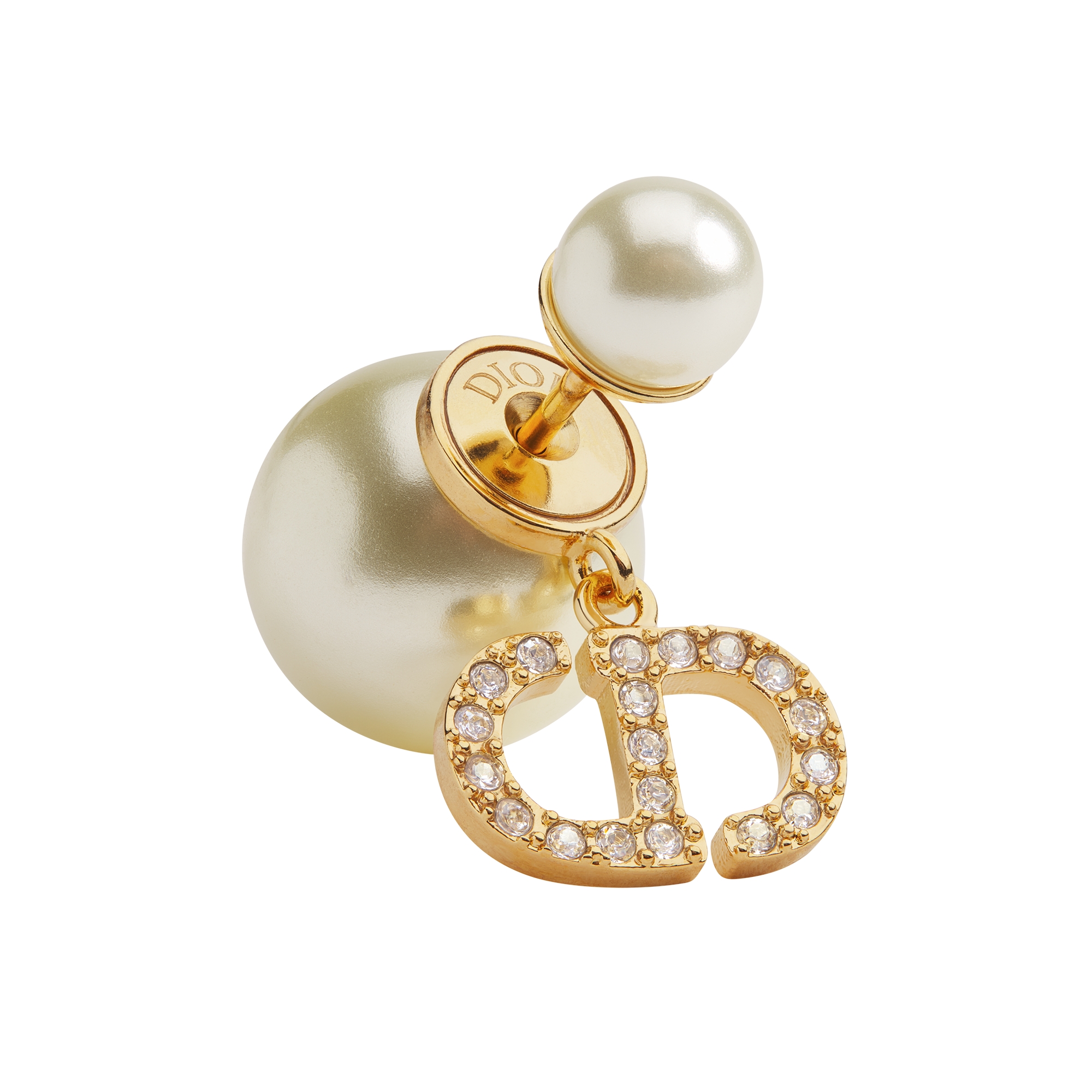 Dior Tribales Earrings Gold-Finish Metal with White Resin Pearls and Silver-Tone Crystals E09