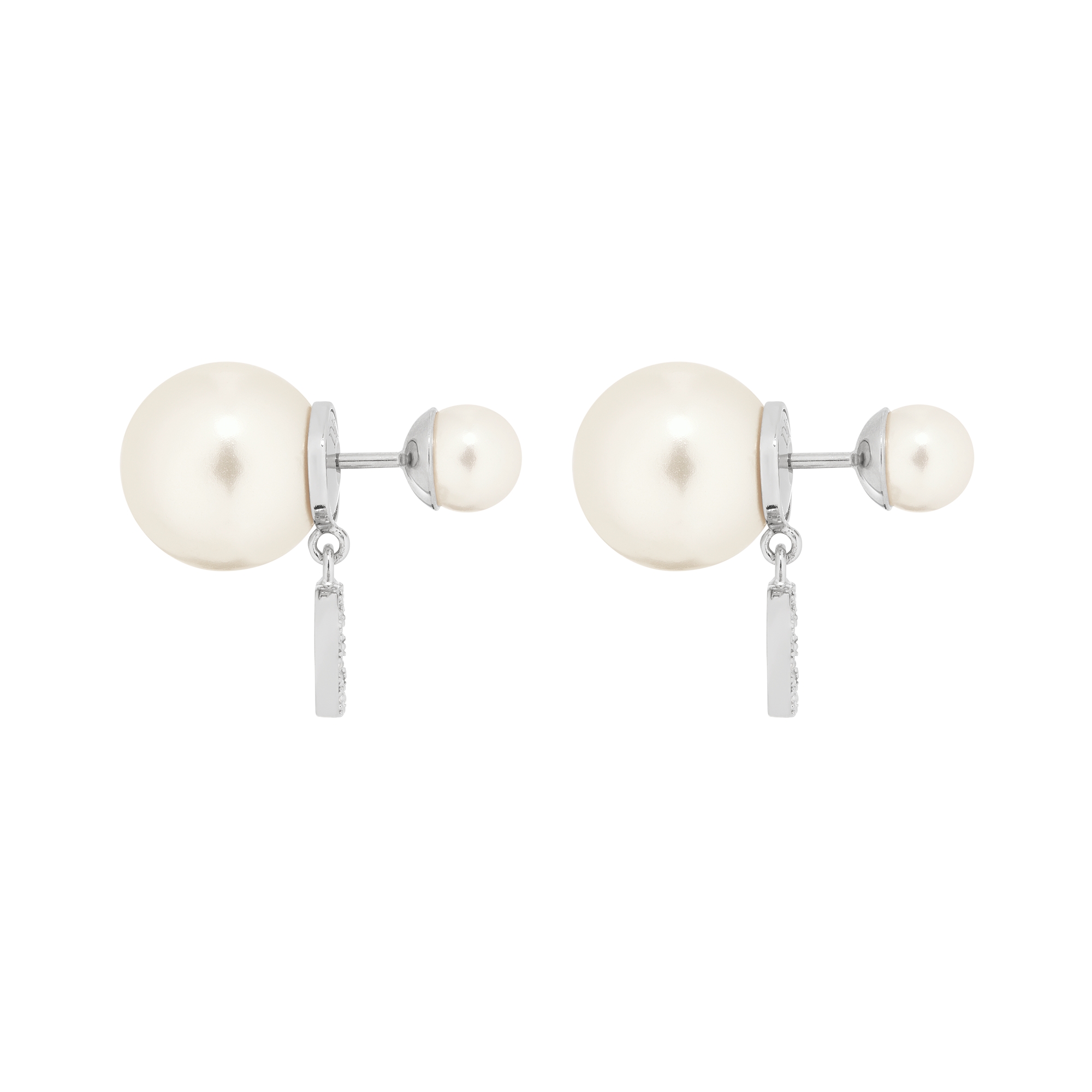 Dior Tribales Earrings Silver-Finish Metal with White Resin Pearls and Silver-Tone Crystals E02