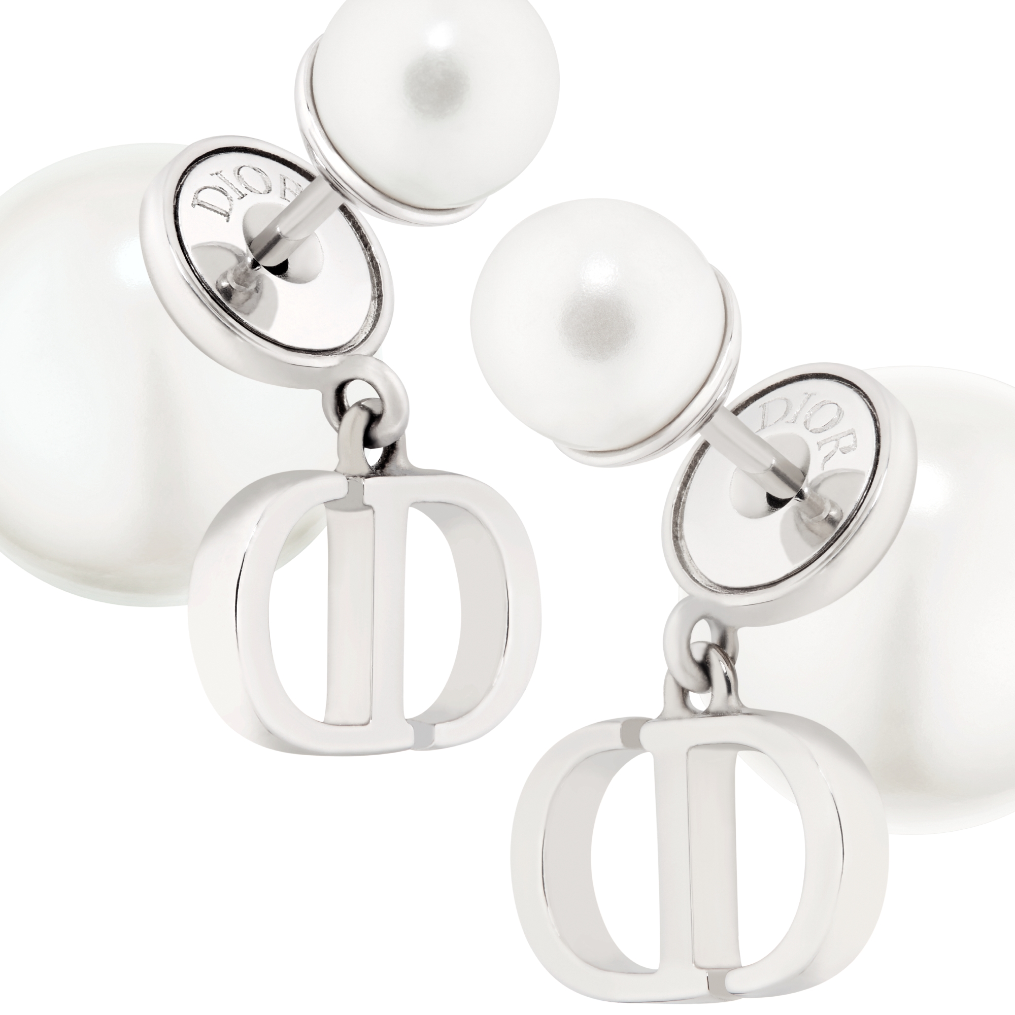 Dior Tribales Earrings Silver-Finish Metal and White Resin Pearls E09