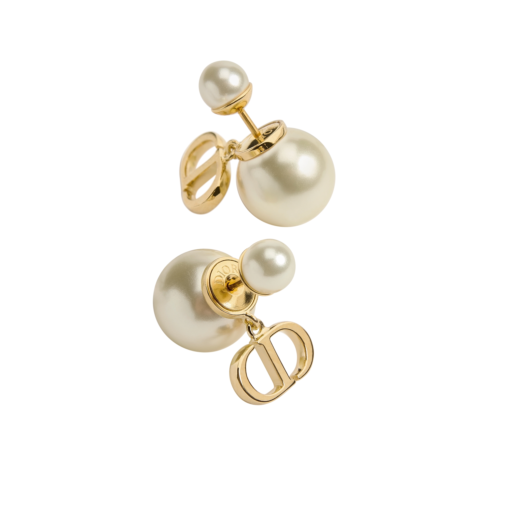 Dior Tribales Earrings Gold-Finish Metal and White Resin Pearls E03
