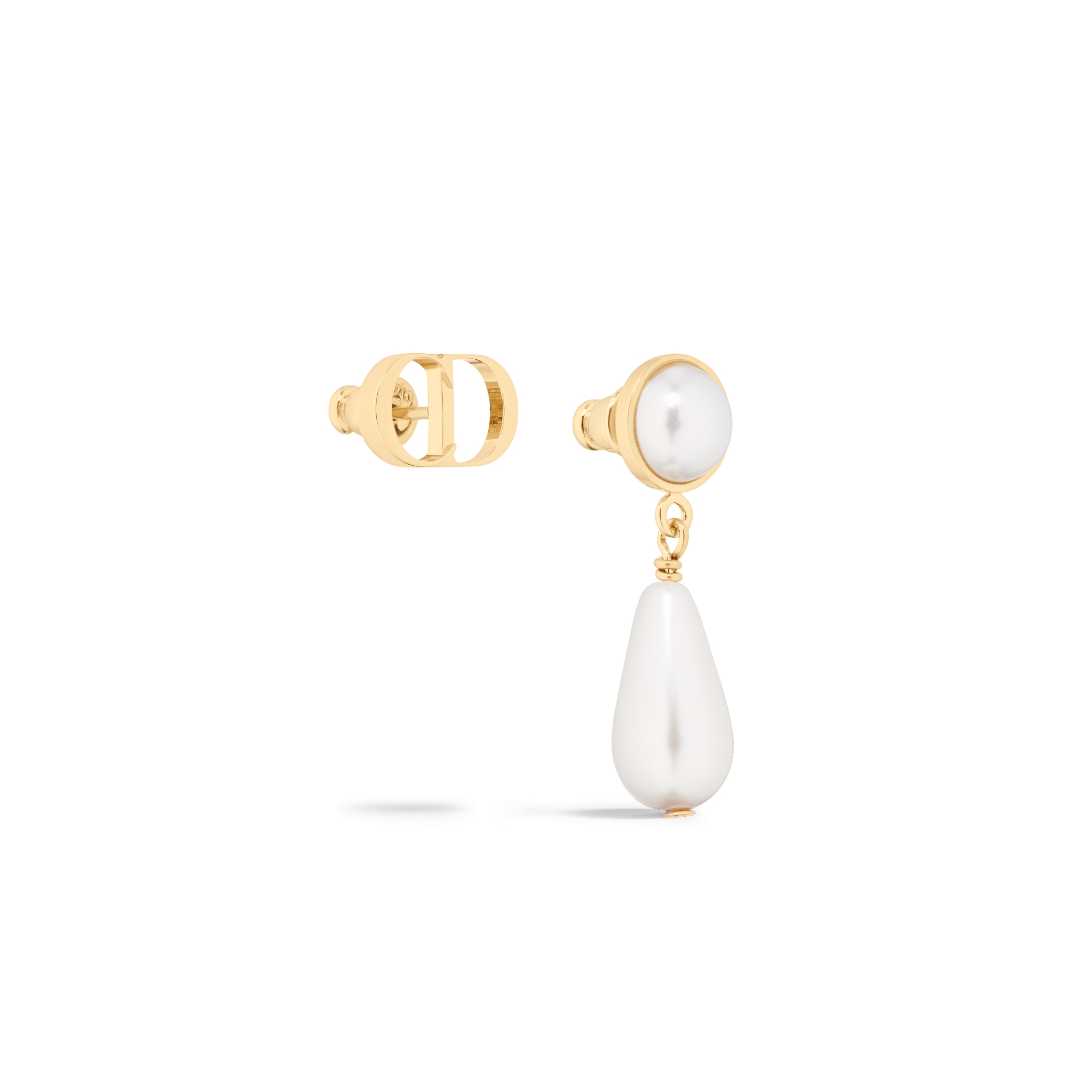 CD Pearls Earrings Gold-Finish Brass and White Crystal Pearls E03