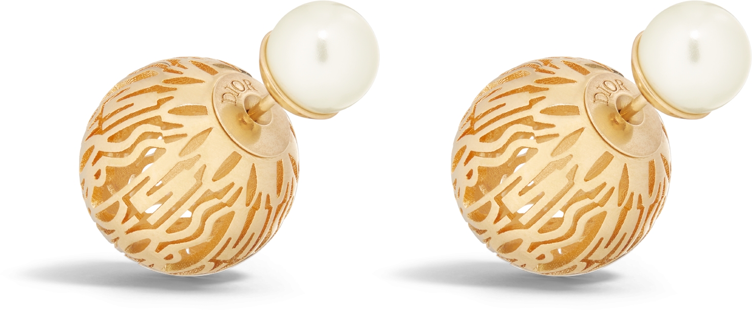 DIOR Tribales Earrings Gold Finish Metal And White Resin Pearls Women