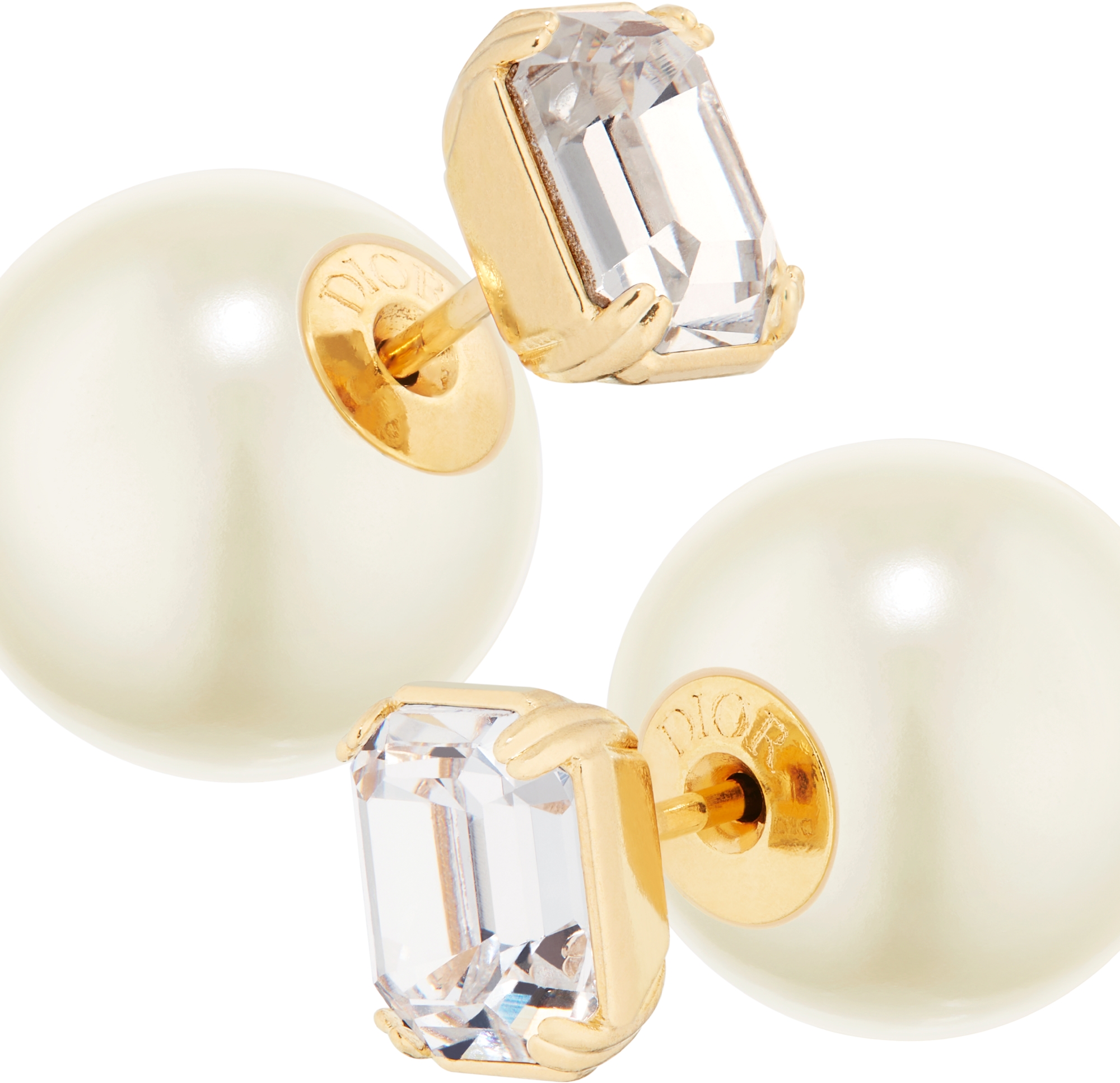 Dior Tribales Earrings Gold Finish Metal with White Resin Pearls and Silver Tone Crystals DIOR