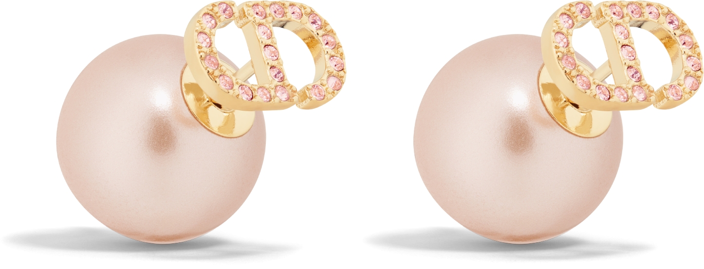 DIOR Tribales Earrings Gold Finish Metal With Iridescent Pink Resin Pearls And Pink Crystals Women