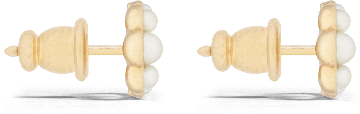 Petit CD Mini Stud Earrings GoldFinish Metal and White Resin Pearls DIOR
