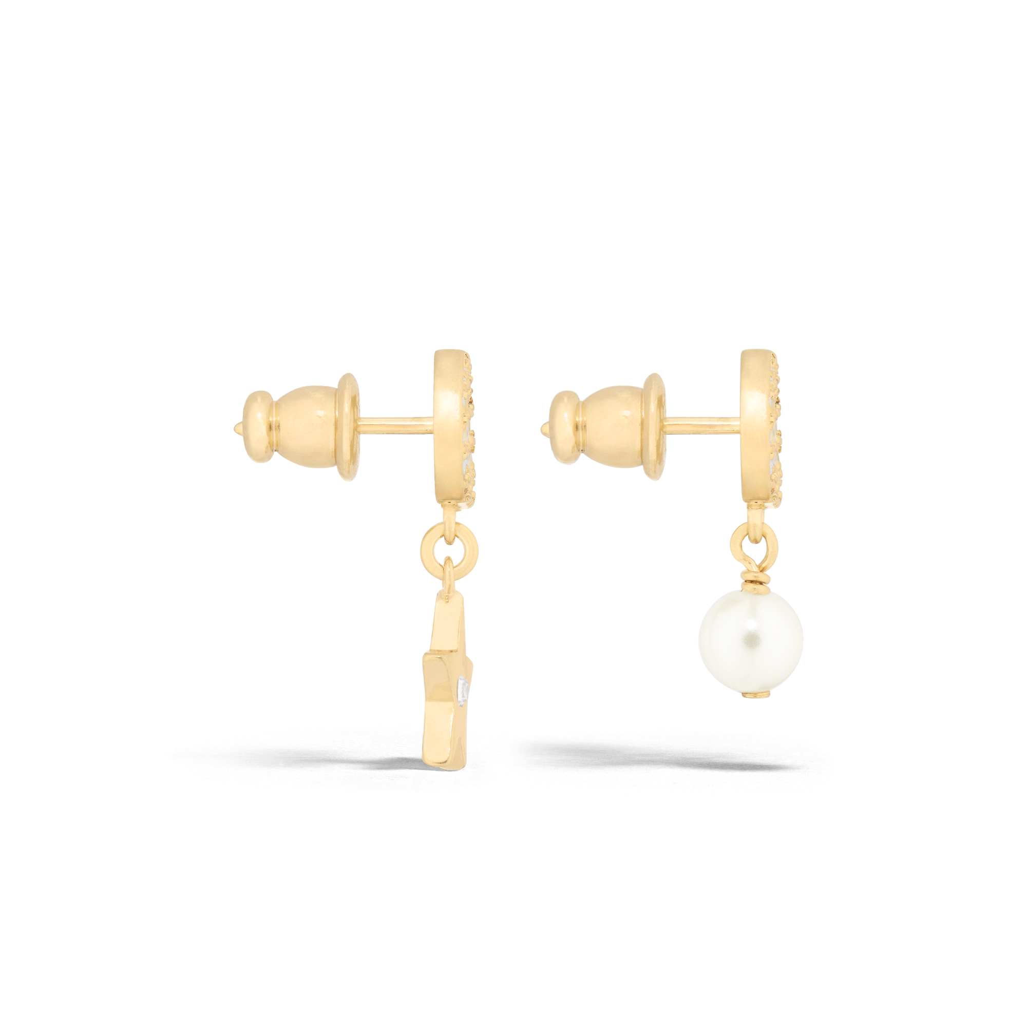 Petit CD Lucky Charms Earrings Gold-Finish Metal with a White Resin Pearl and Silver-Tone Crystals E02