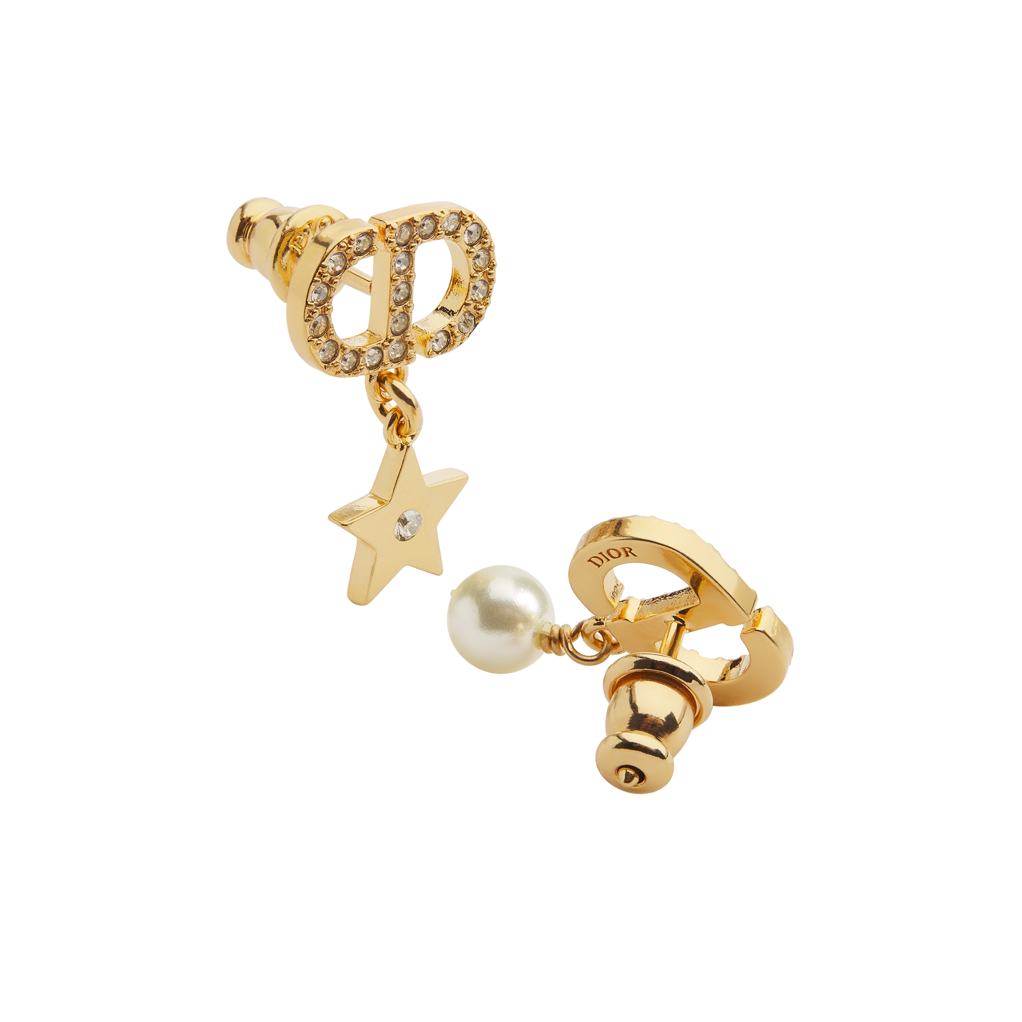 Petit CD Lucky Charms Ohrringe Metall mit Gold-Finish, Kunstharzperle in Weiß und Kristalle in Silberfarbe E06