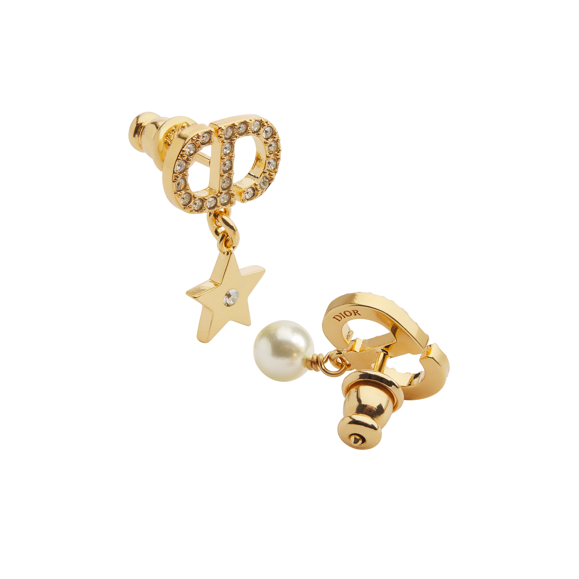 Pendientes Petit CD Lucky Charms Metal dorado con abalorio de resina blanco y cristales plateados E06