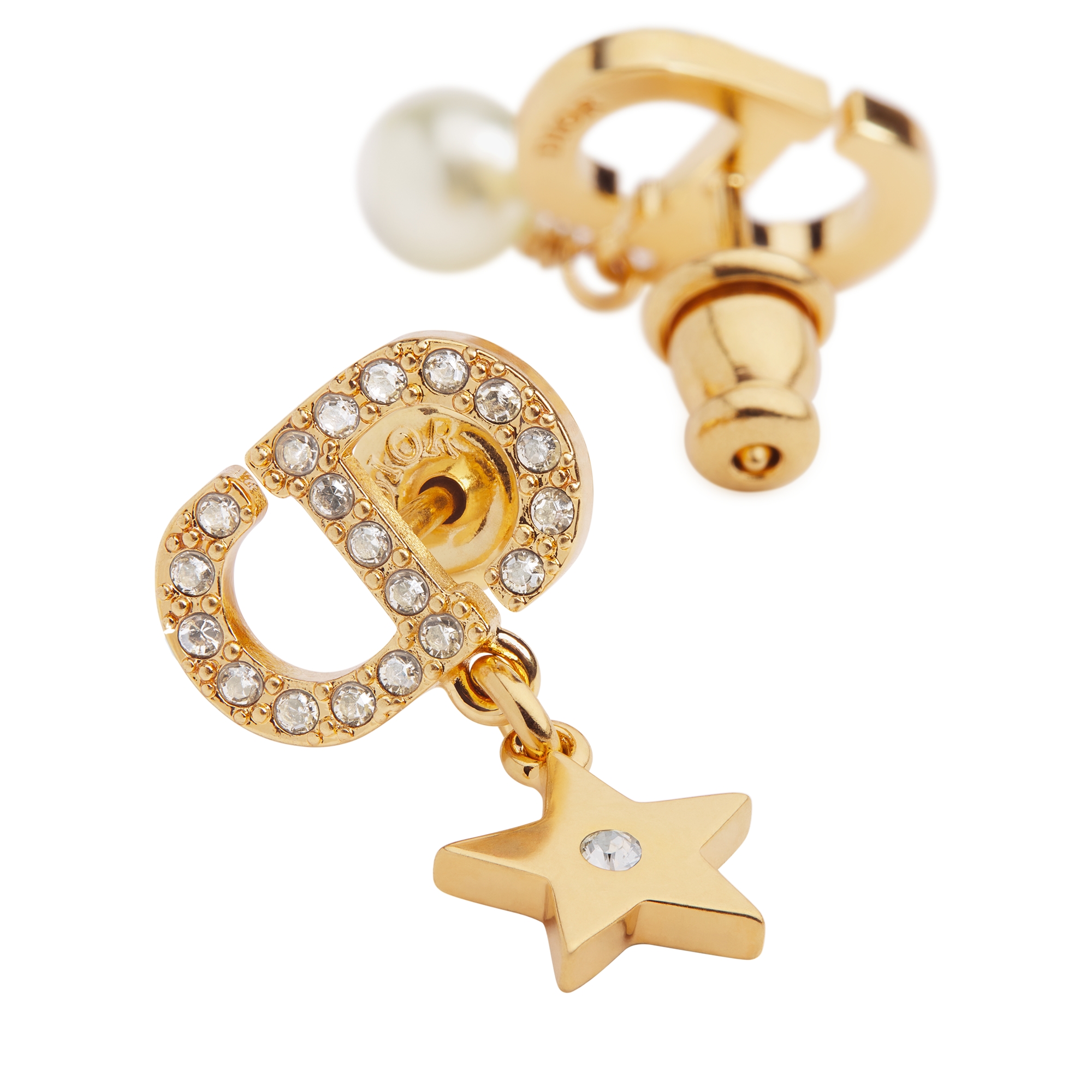 Pendientes Petit CD Lucky Charms Metal dorado con abalorio de resina blanco y cristales plateados E09