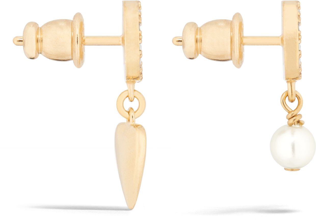 Petit CD Lucky Charms Earrings Gold-Finish Metal with a White Resin Pearl  and Silver-Tone Crystals | DIOR