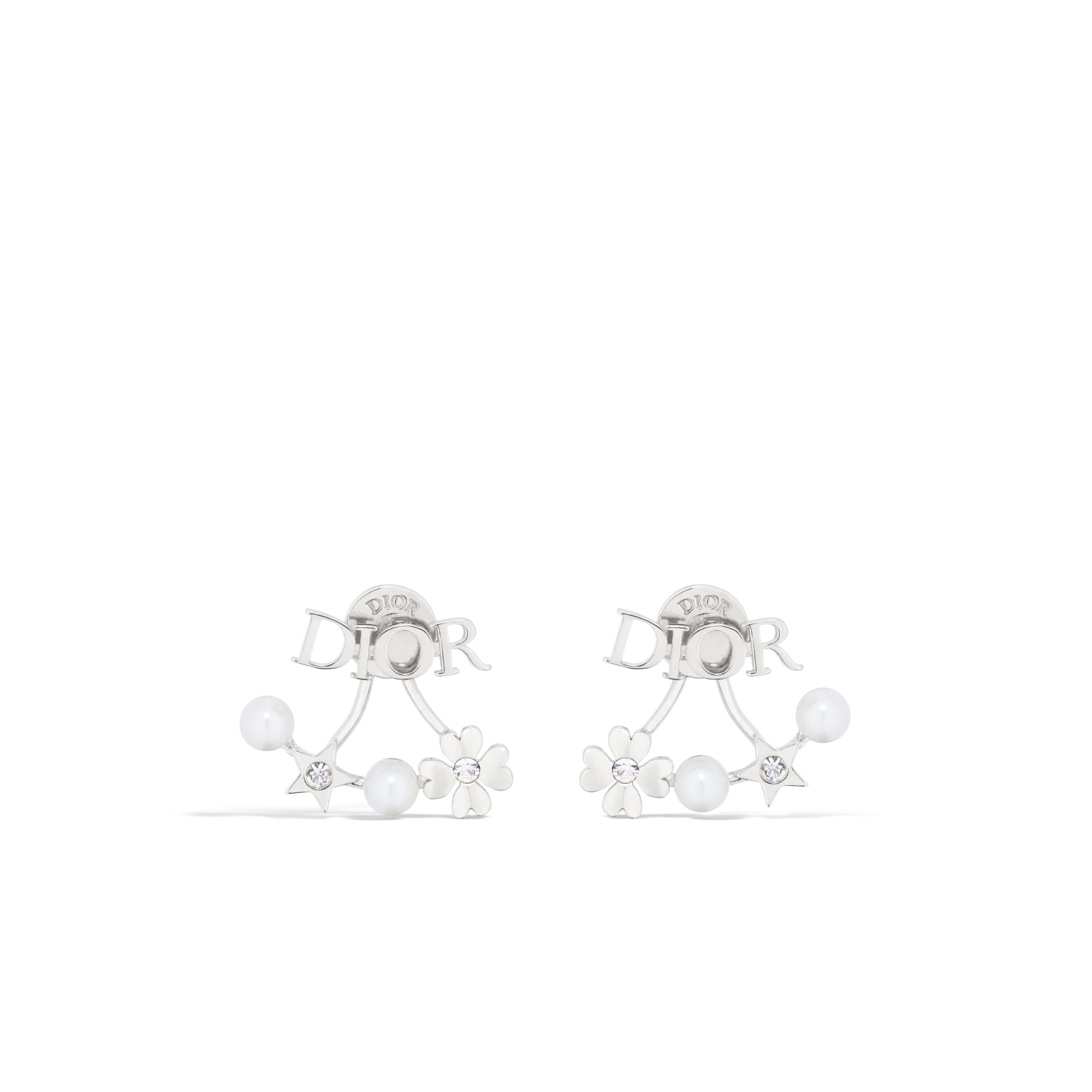 Dio(r)evolution Earrings Silver-Finish Metal, White Resin Pearls and Sparkling Crystals E01