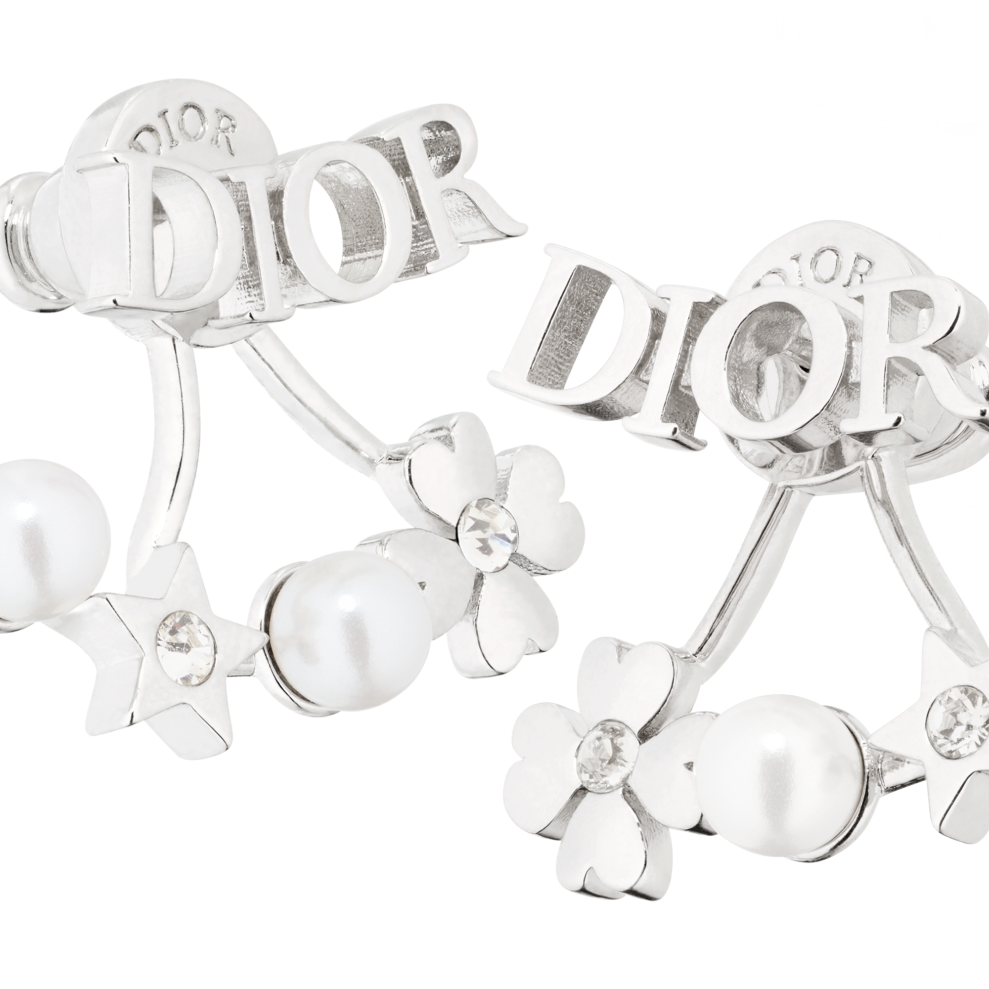 Dio(r)evolution 귀걸이 실버 피니시 메탈 & 화이트 레진 진주, 스파클링 크리스탈 E09