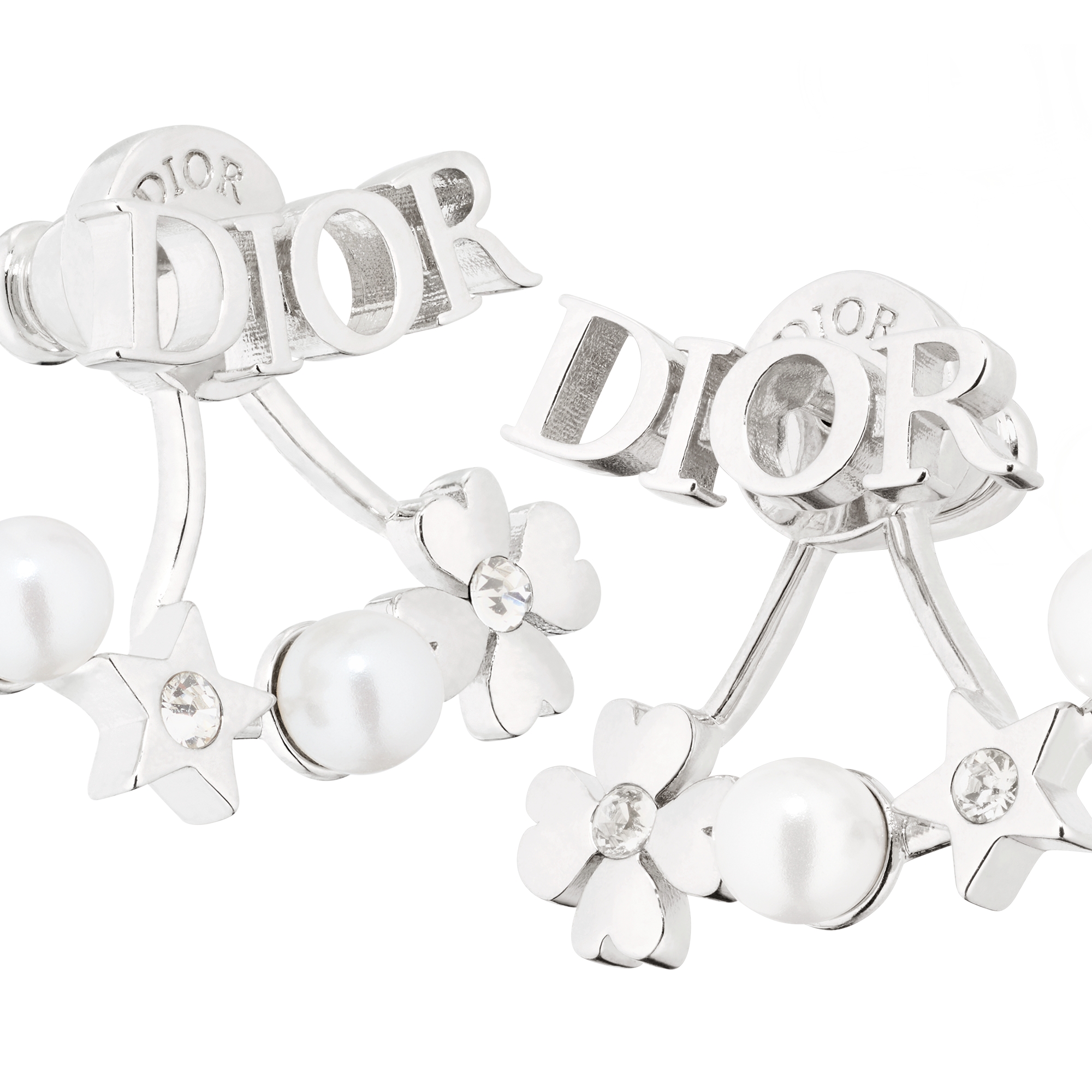 Dio(r)evolution Earrings Silver-Finish Metal, White Resin Pearls and Sparkling Crystals E09