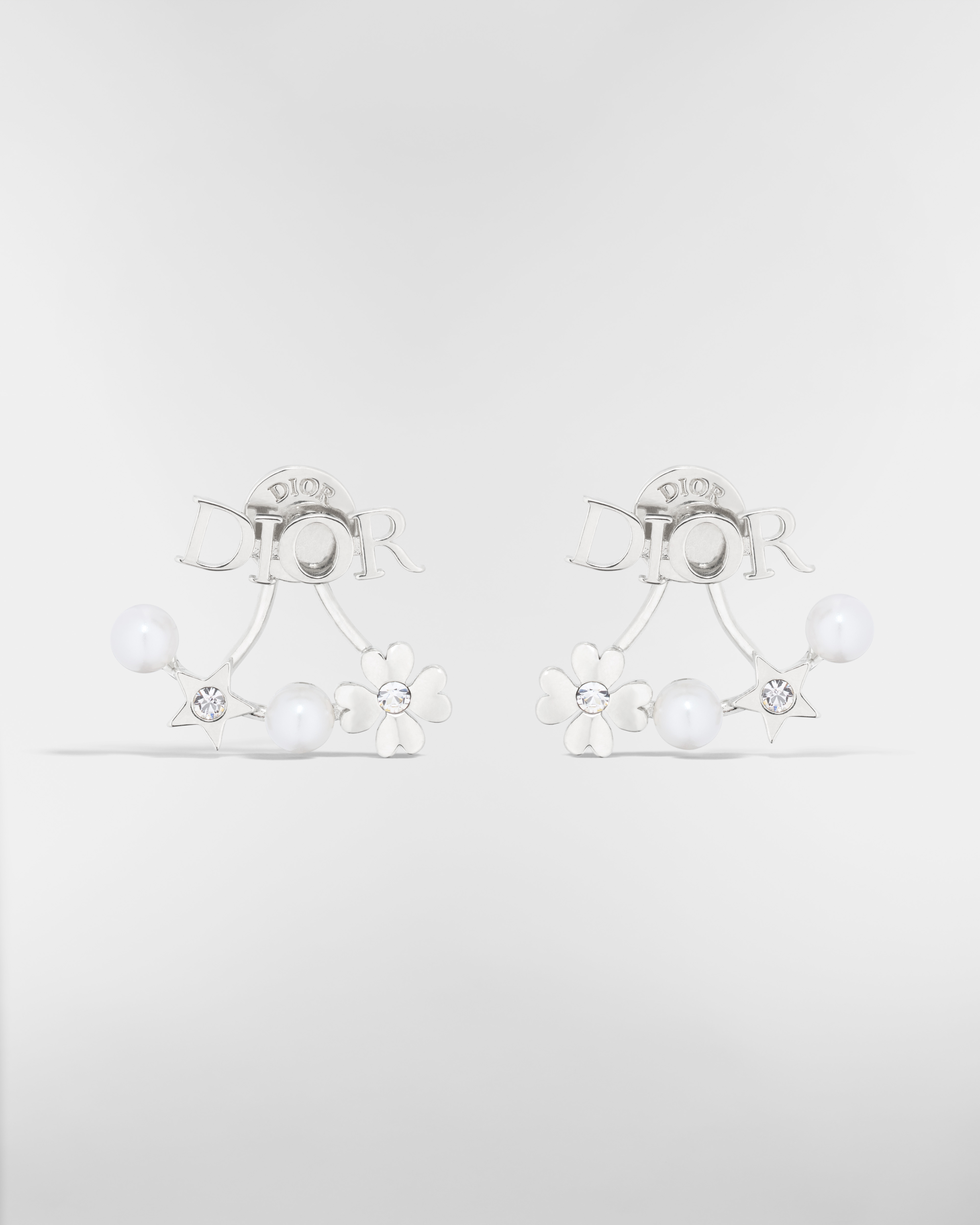 Dio(r)evolution 귀걸이 실버 피니시 메탈 & 화이트 레진 진주, 스파클링 크리스탈 E01