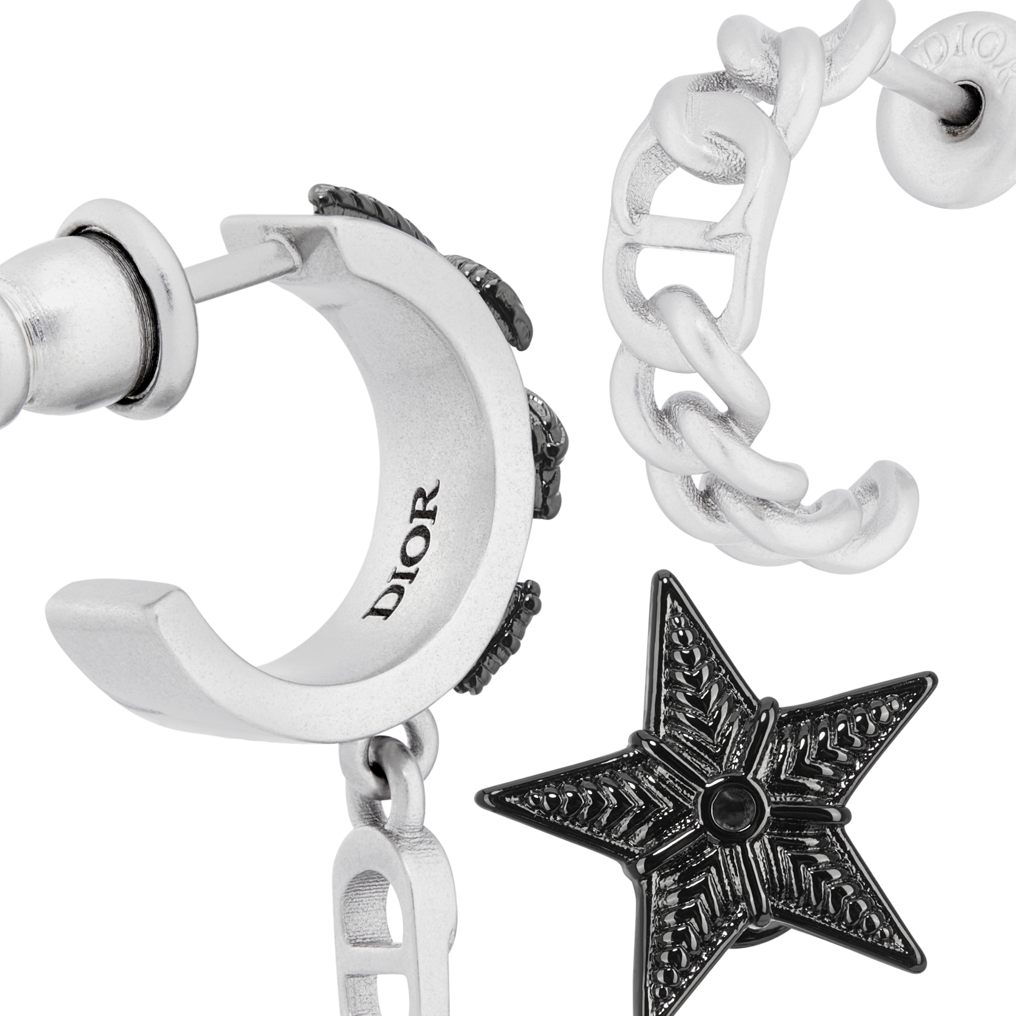 Dior Black Star Earring Set Silver-Finish and Black Ruthenium-Finish Brass E09