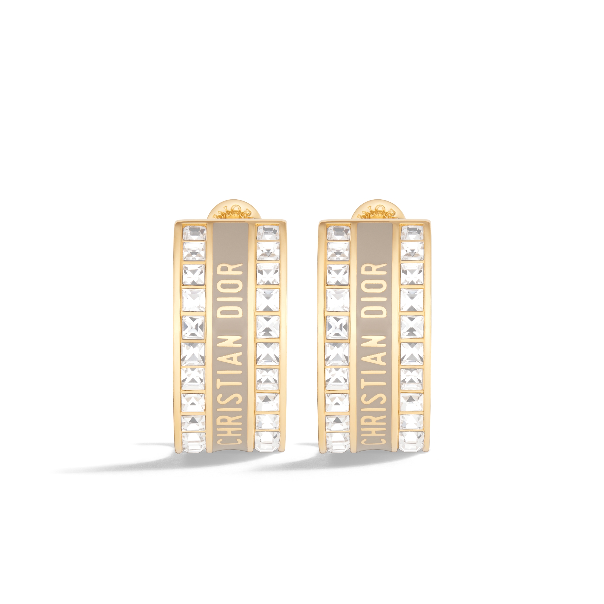 Dior Night Code Hoop Earrings Gold-Finish Metal, White Crystals and Powder Beige Lacquer E01