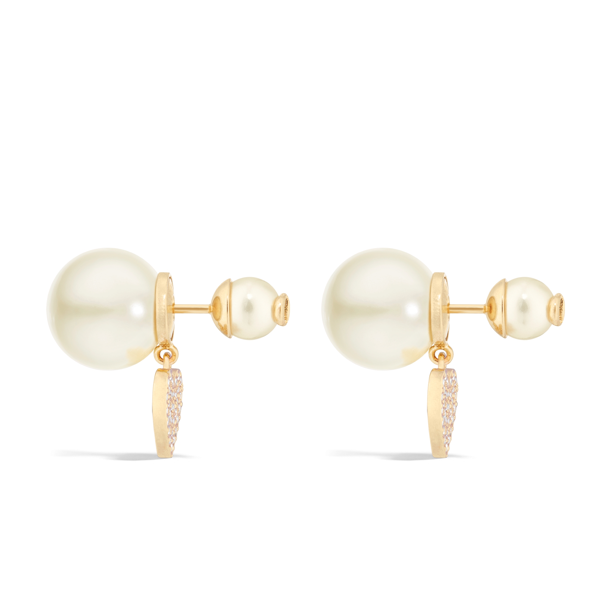 Boucles D'oreilles COUTURE - Métal Doré Avec Perles Et Brillants - Très Bon état Occasion