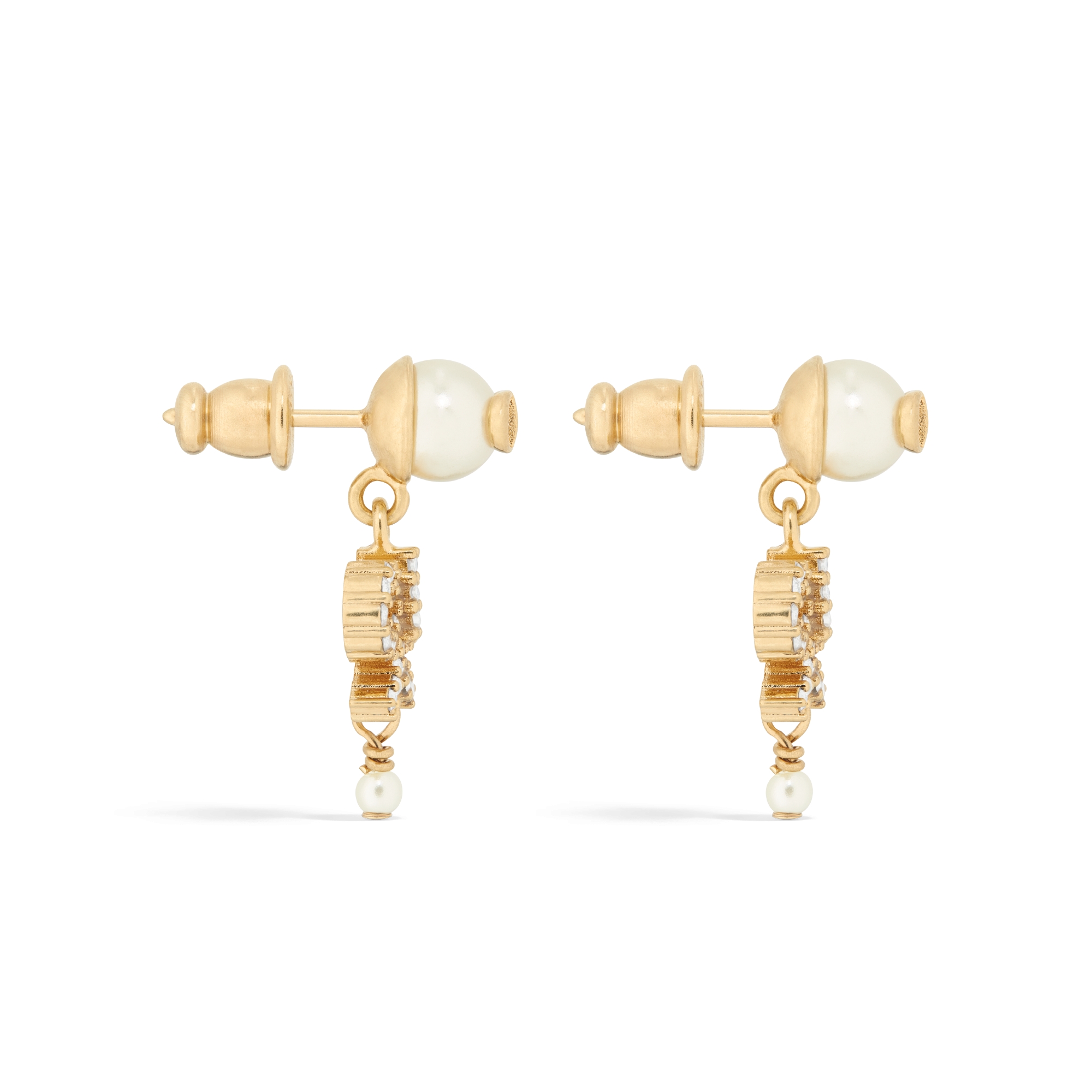 Le Nœud de Dior Earrings Gold-Finish Metal with White Resin Pearls and Silver-Tone Crystals E02
