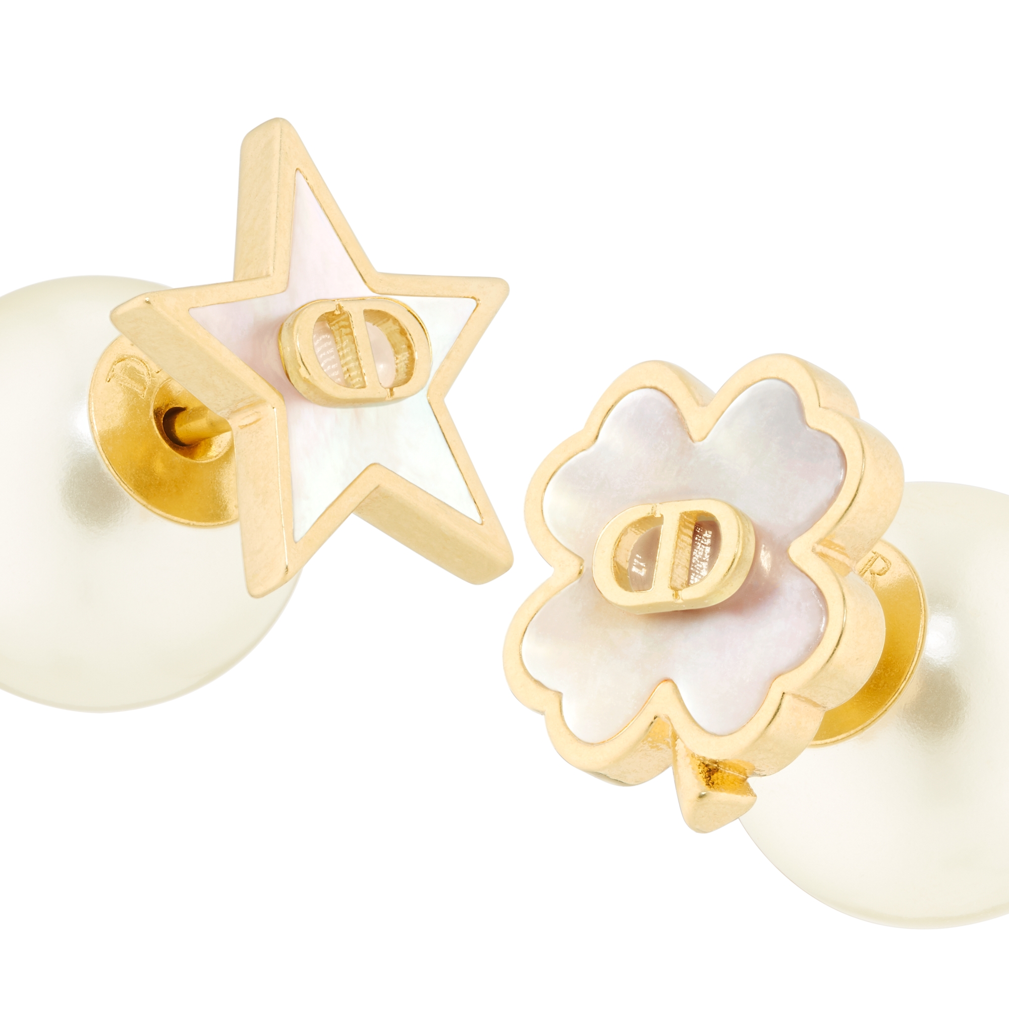 Dior Tribales Earrings Gold-Finish Metal with White Resin Pearl and Mother-of-Pearl E09