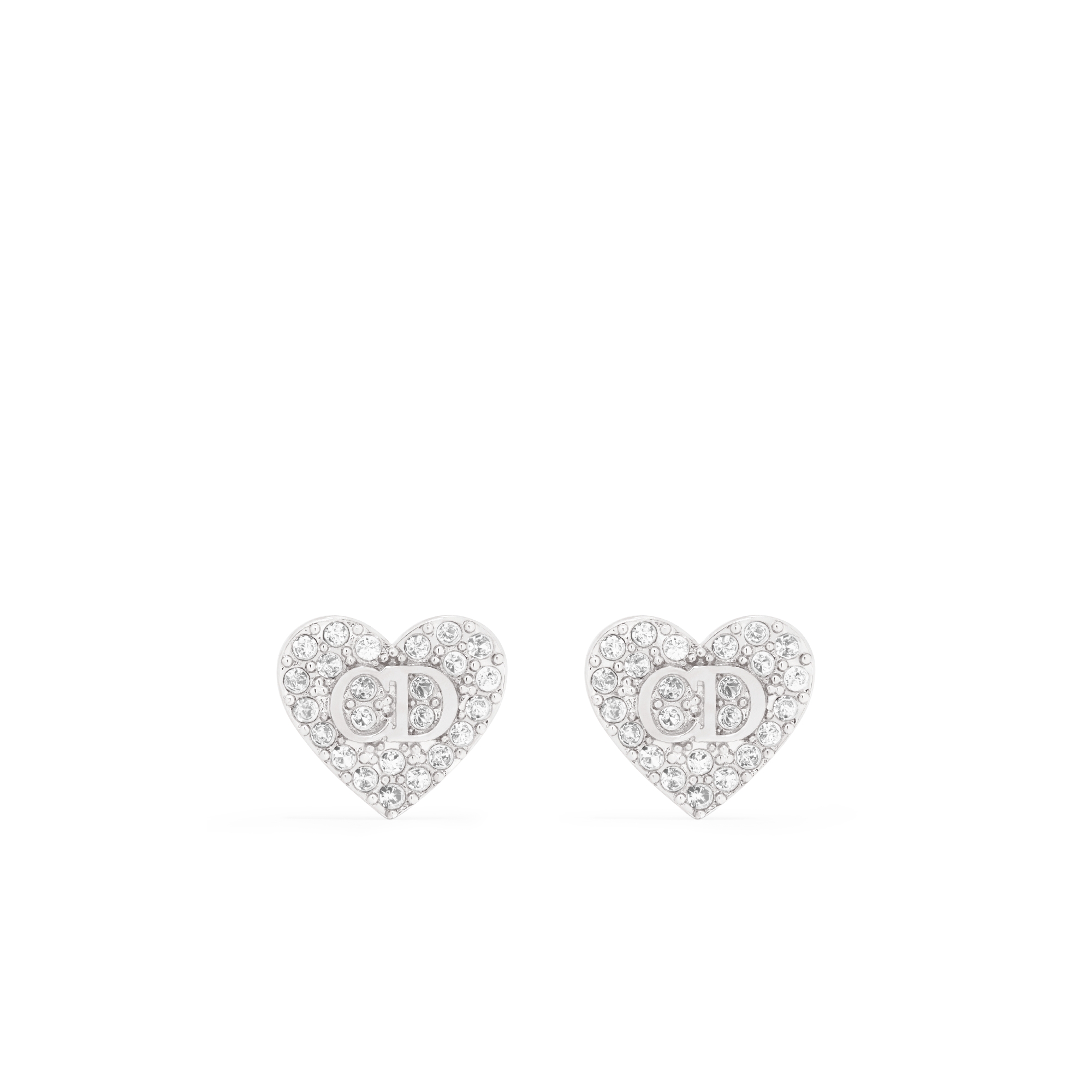 Clair D Lune Stud Earrings Silver-Finish Metal and White Crystals E01