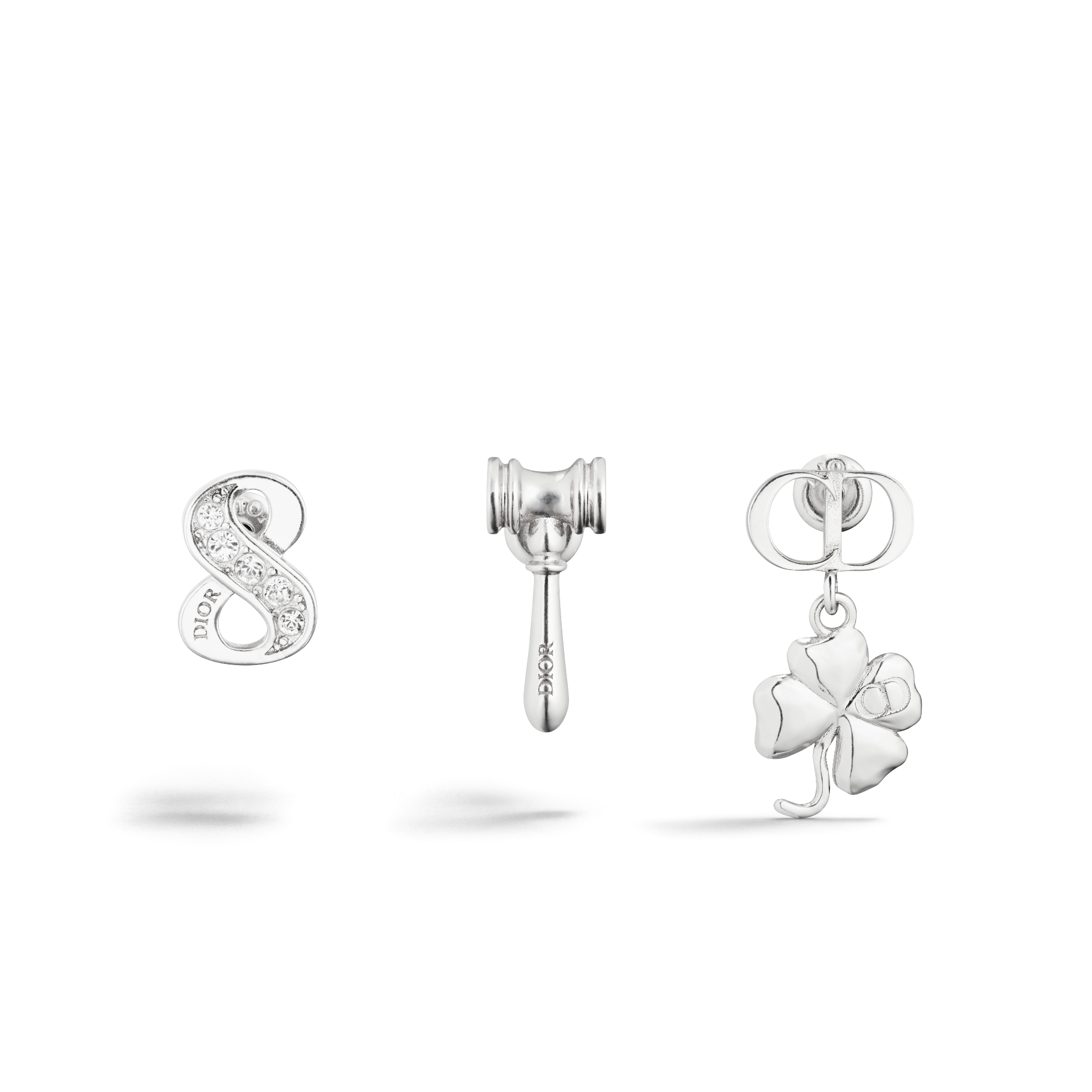 Knock on Wood Earring Set Silver-Finish Brass and White Crystals E01