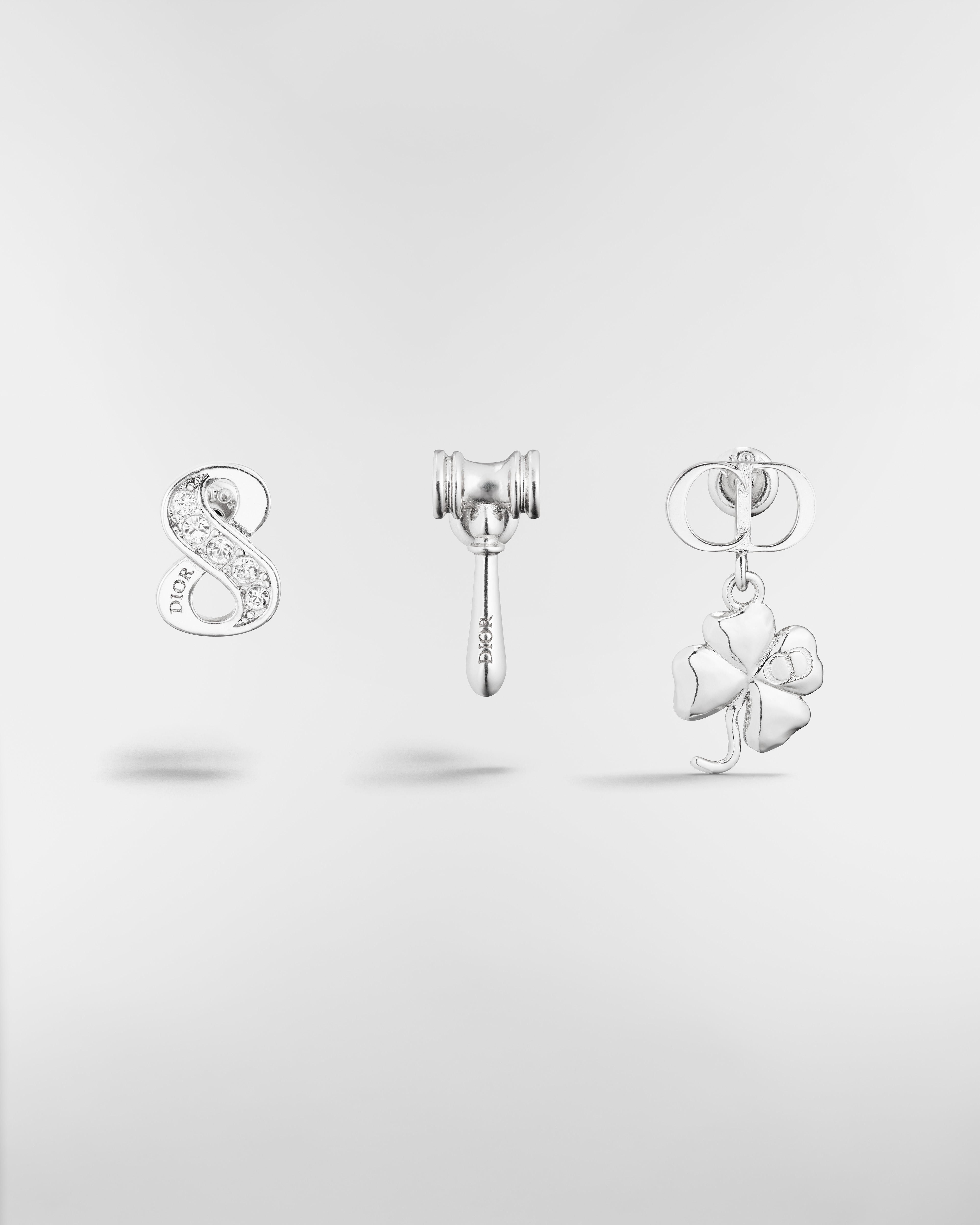 Knock on Wood Earring Set Silver-Finish Brass and White Crystals E01