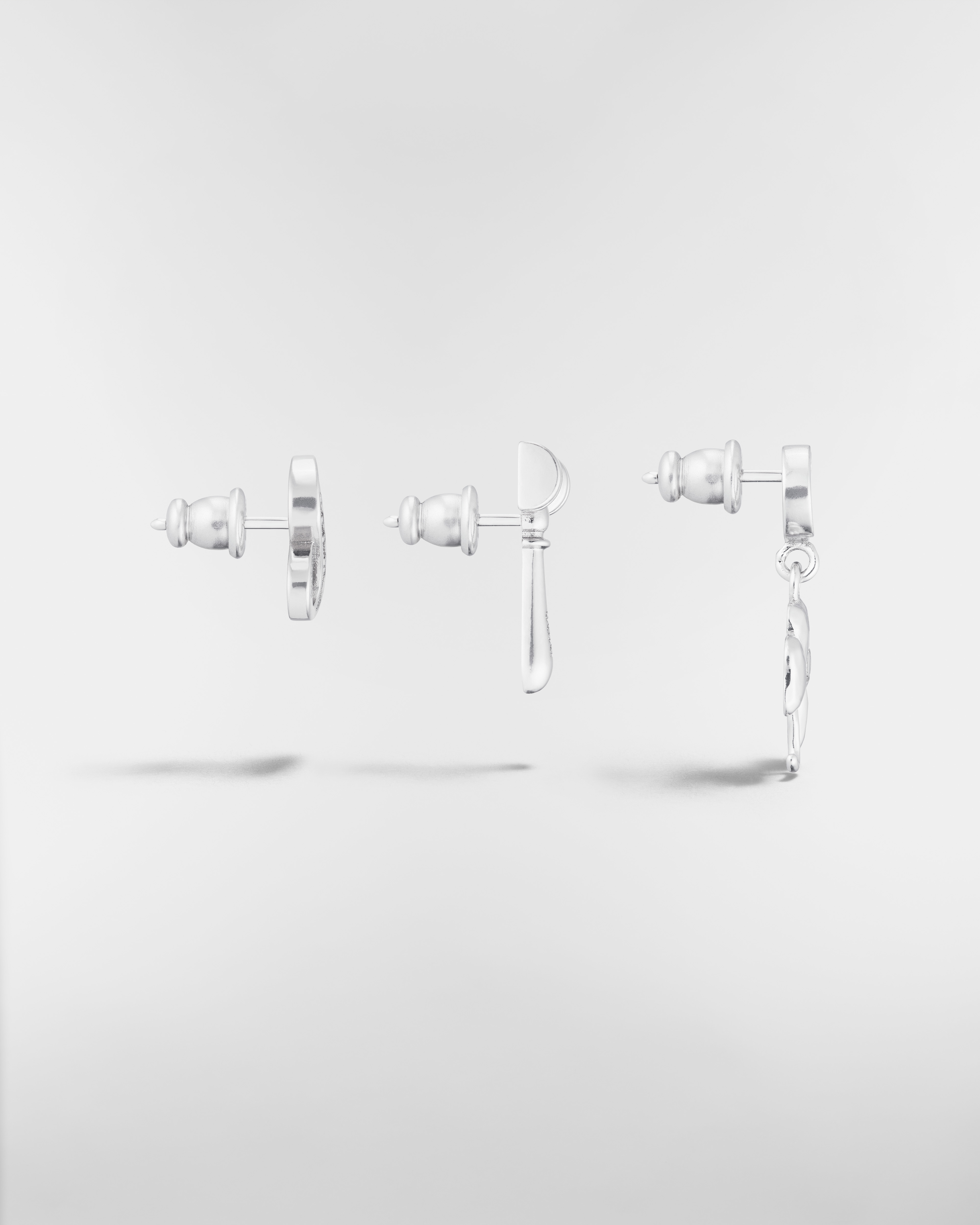 Knock on Wood Earring Set Silver-Finish Brass and White Crystals E02