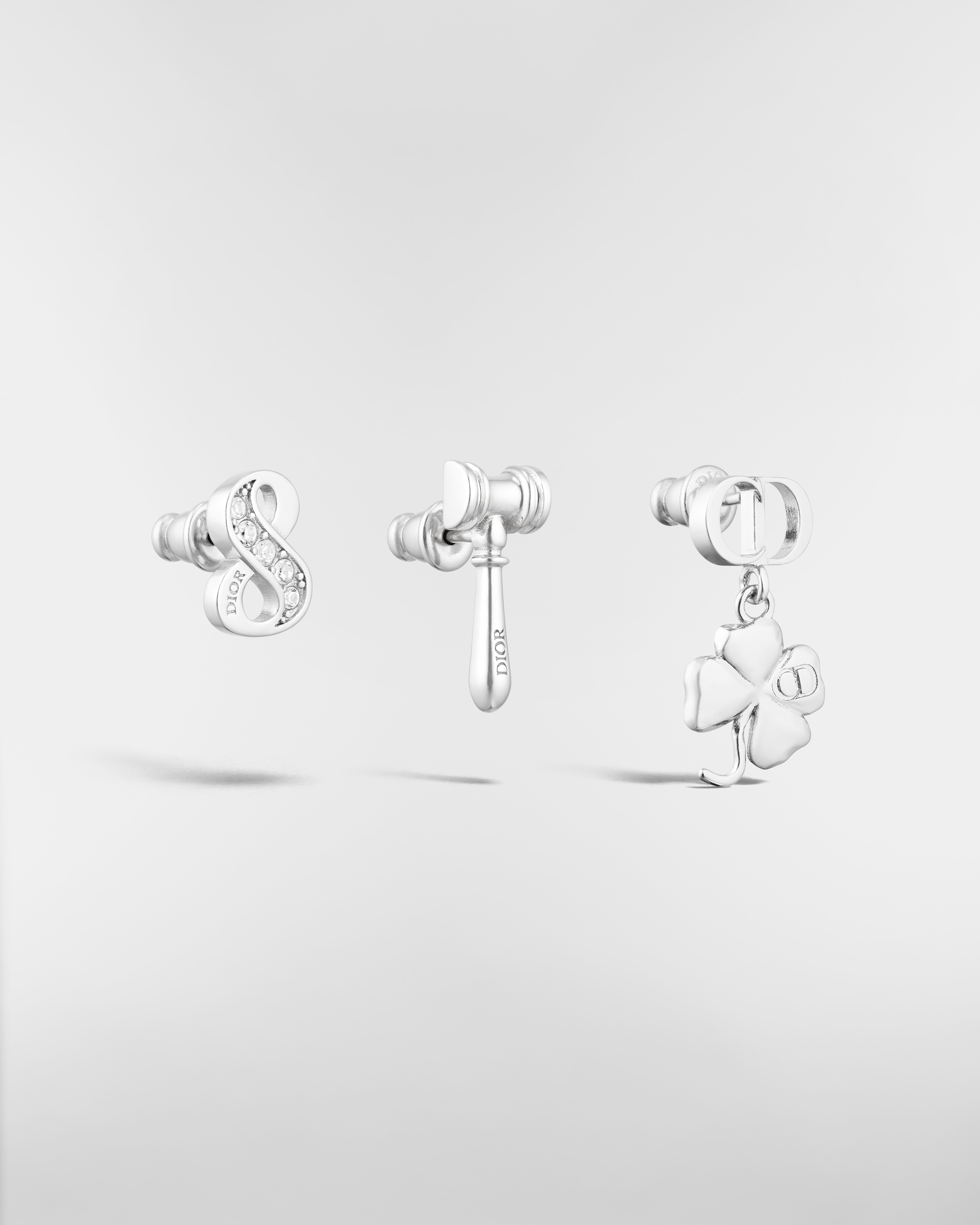 Knock on Wood Earring Set Silver-Finish Brass and White Crystals E03