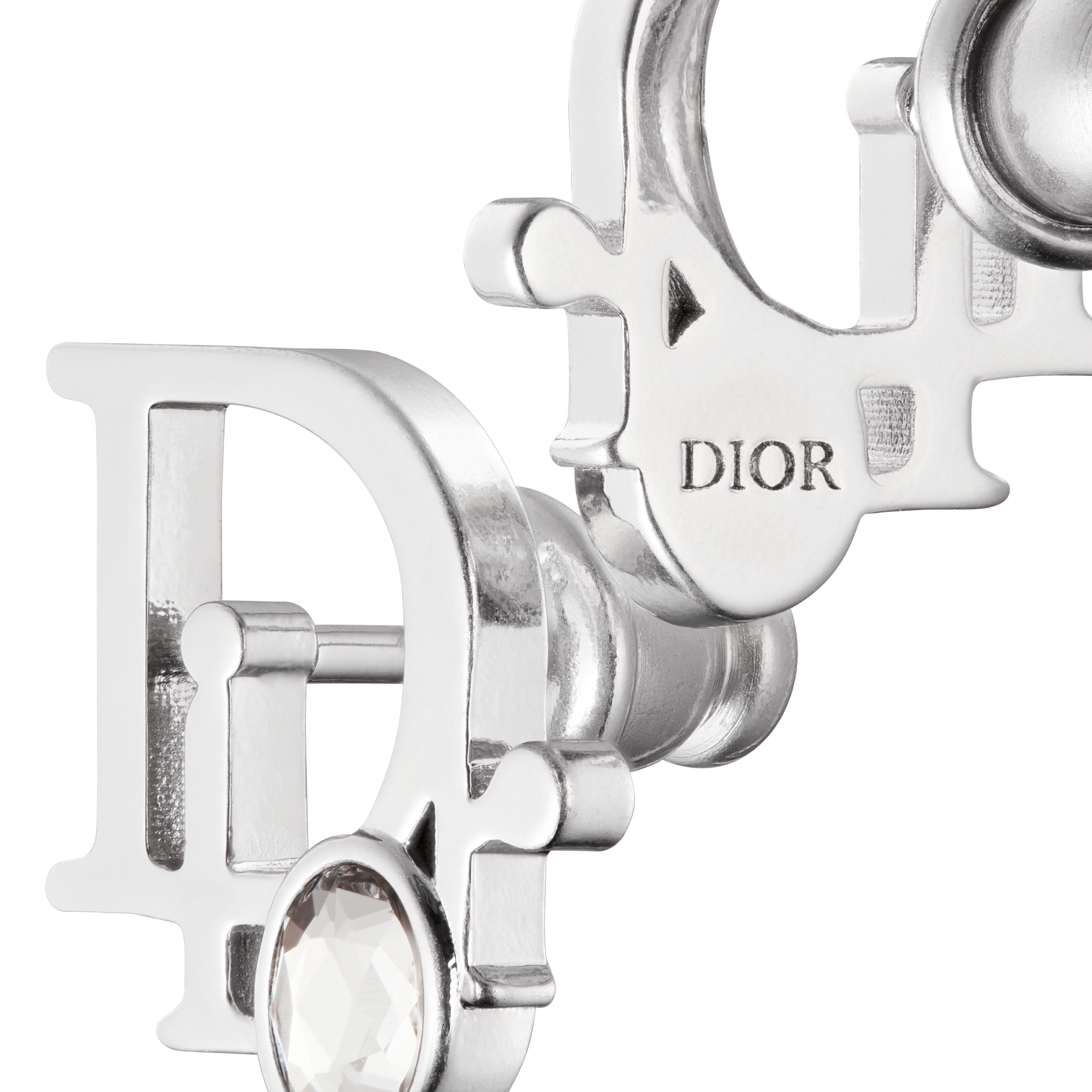 Dior Sparkle Earrings Silver-Finish Brass and White Crystals E09
