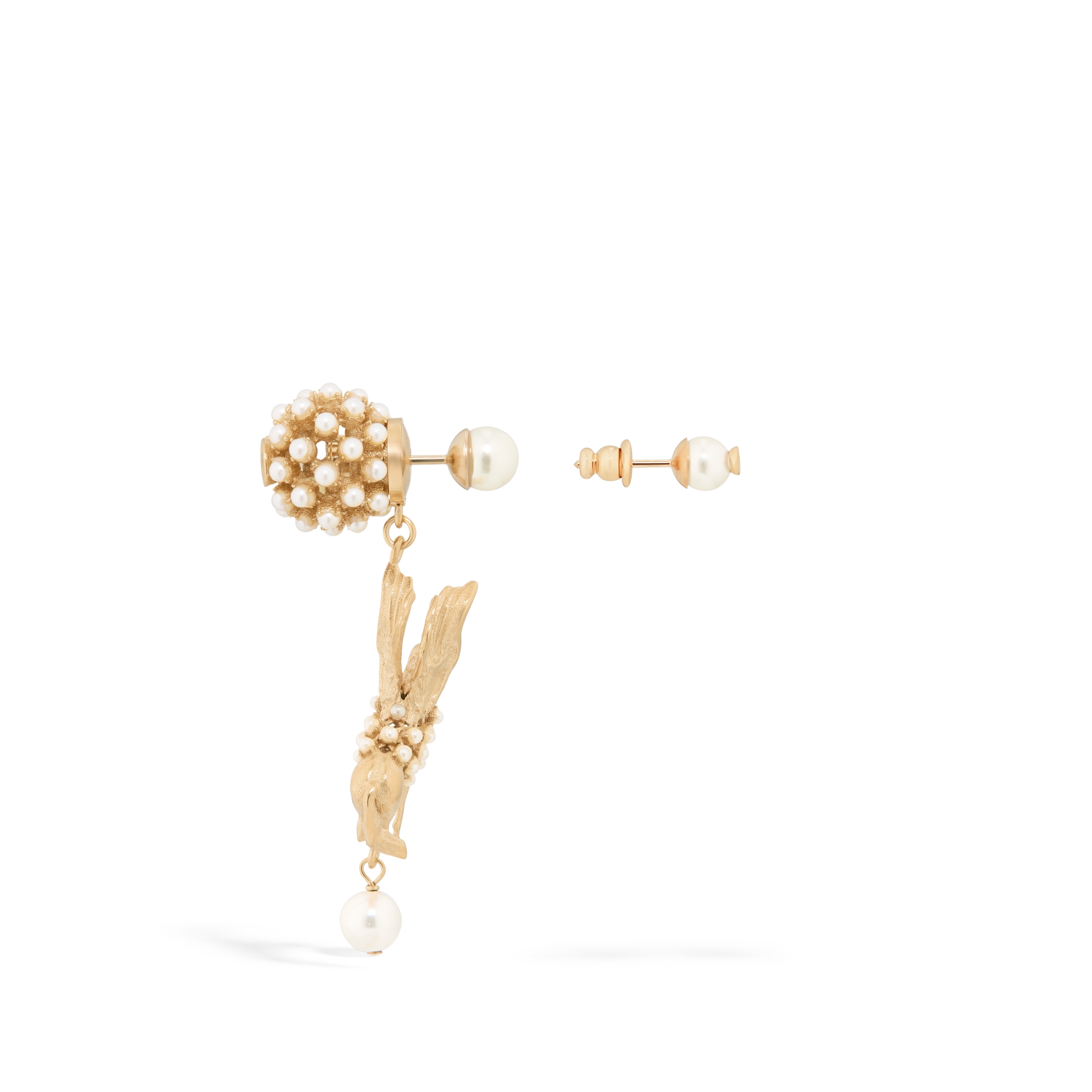 Dior Tribales Earrings Gold-Finish Metal and White Resin Pearls E02