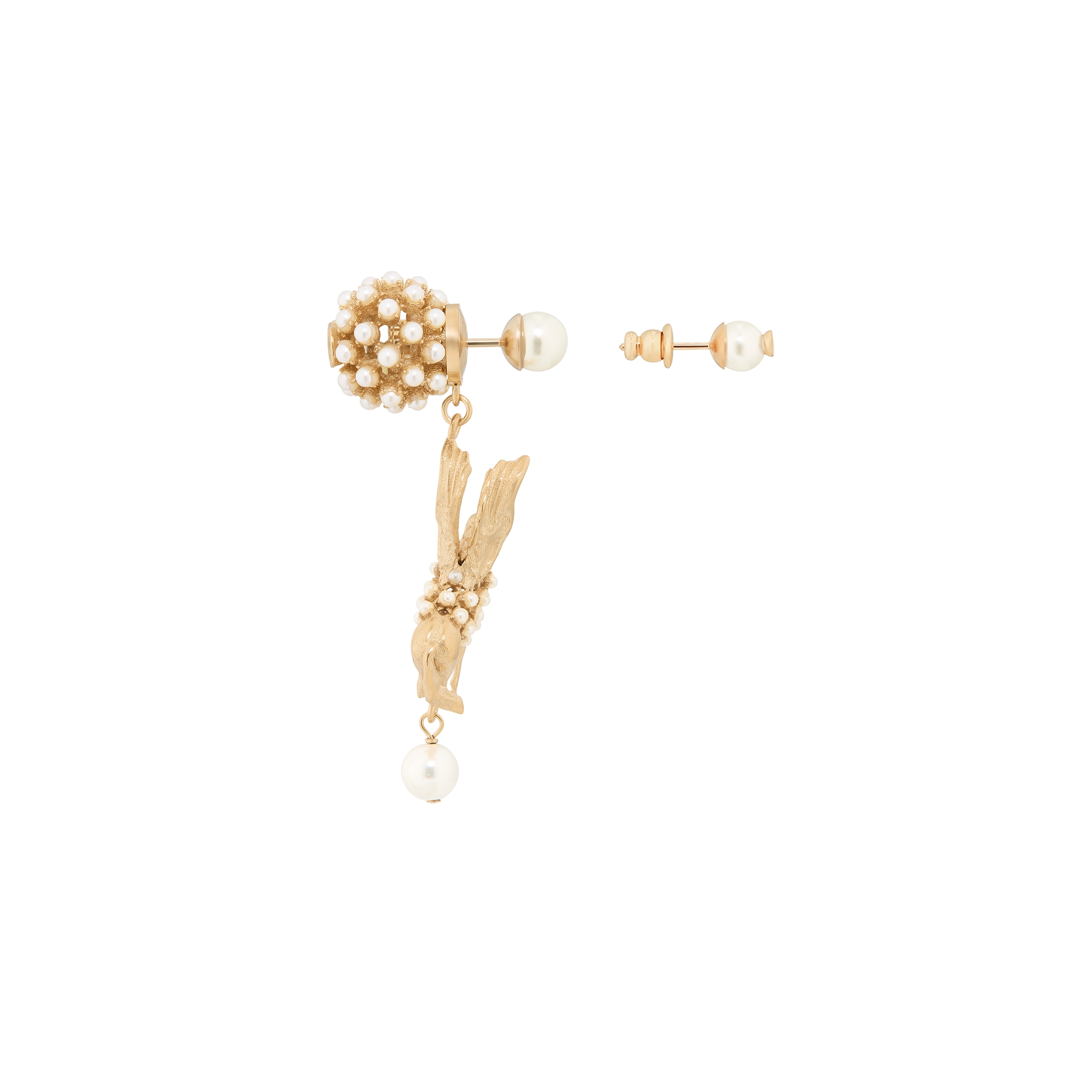 Dior Tribales Earrings Gold-Finish Metal and White Resin Pearls E02