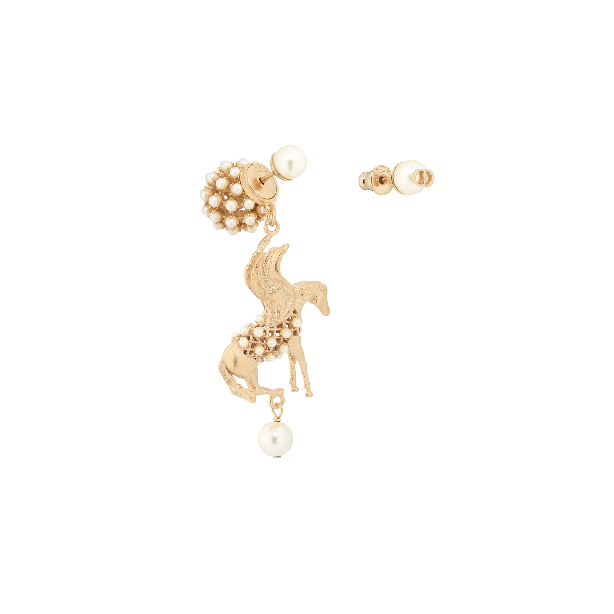 Dior Tribales Earrings Gold-Finish Metal and White Resin Pearls E03