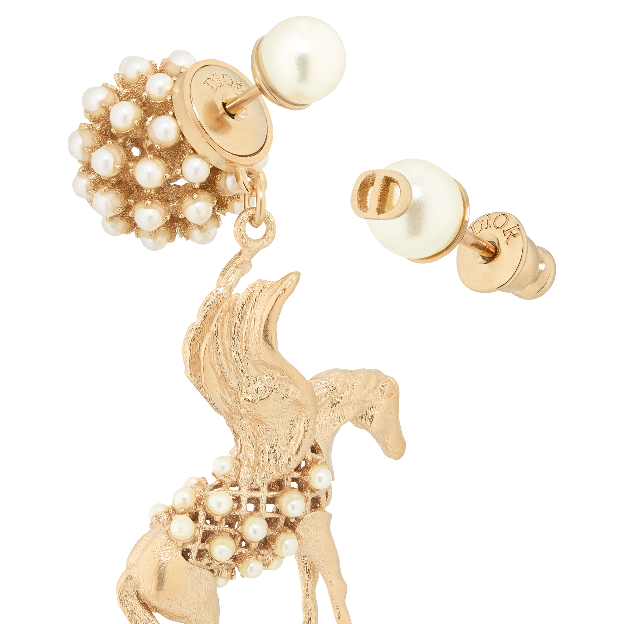 Dior Tribales Earrings Gold-Finish Metal and White Resin Pearls E09