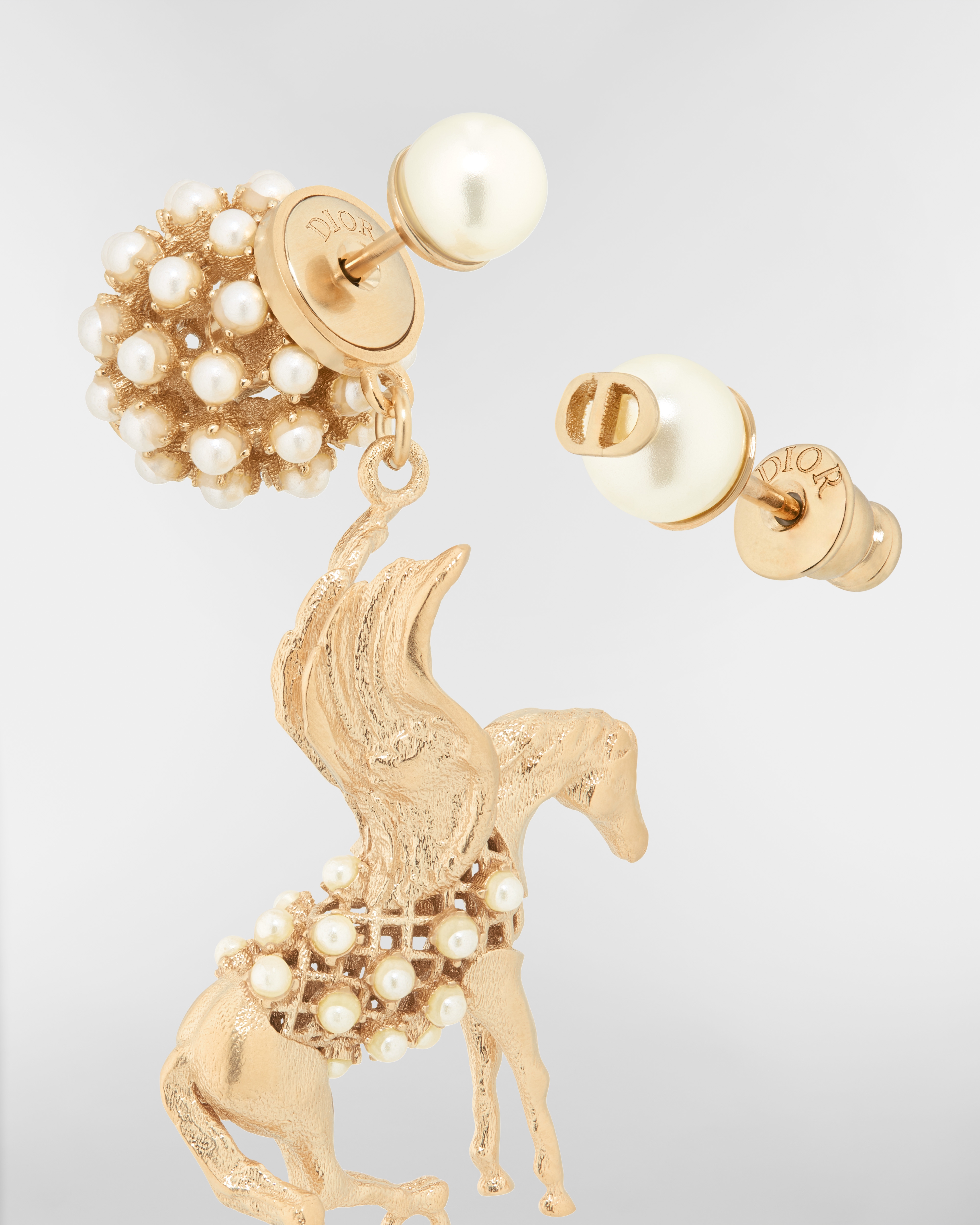 Dior Tribales Earrings Gold-Finish Metal and White Resin Pearls E09