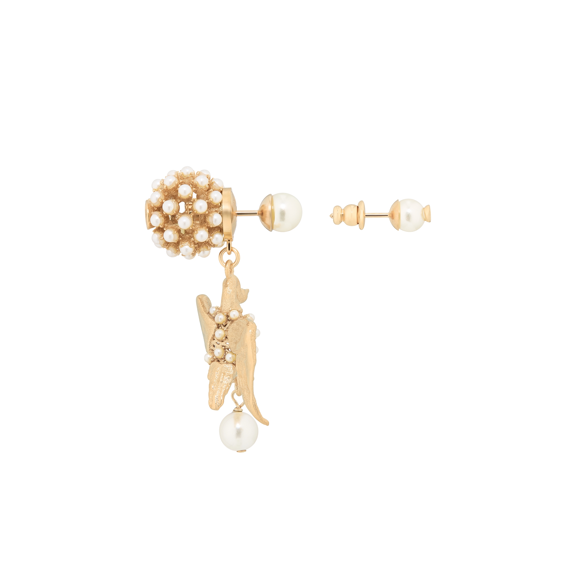 Dior Tribales Earrings Gold-Finish Metal and White Resin Pearls E02