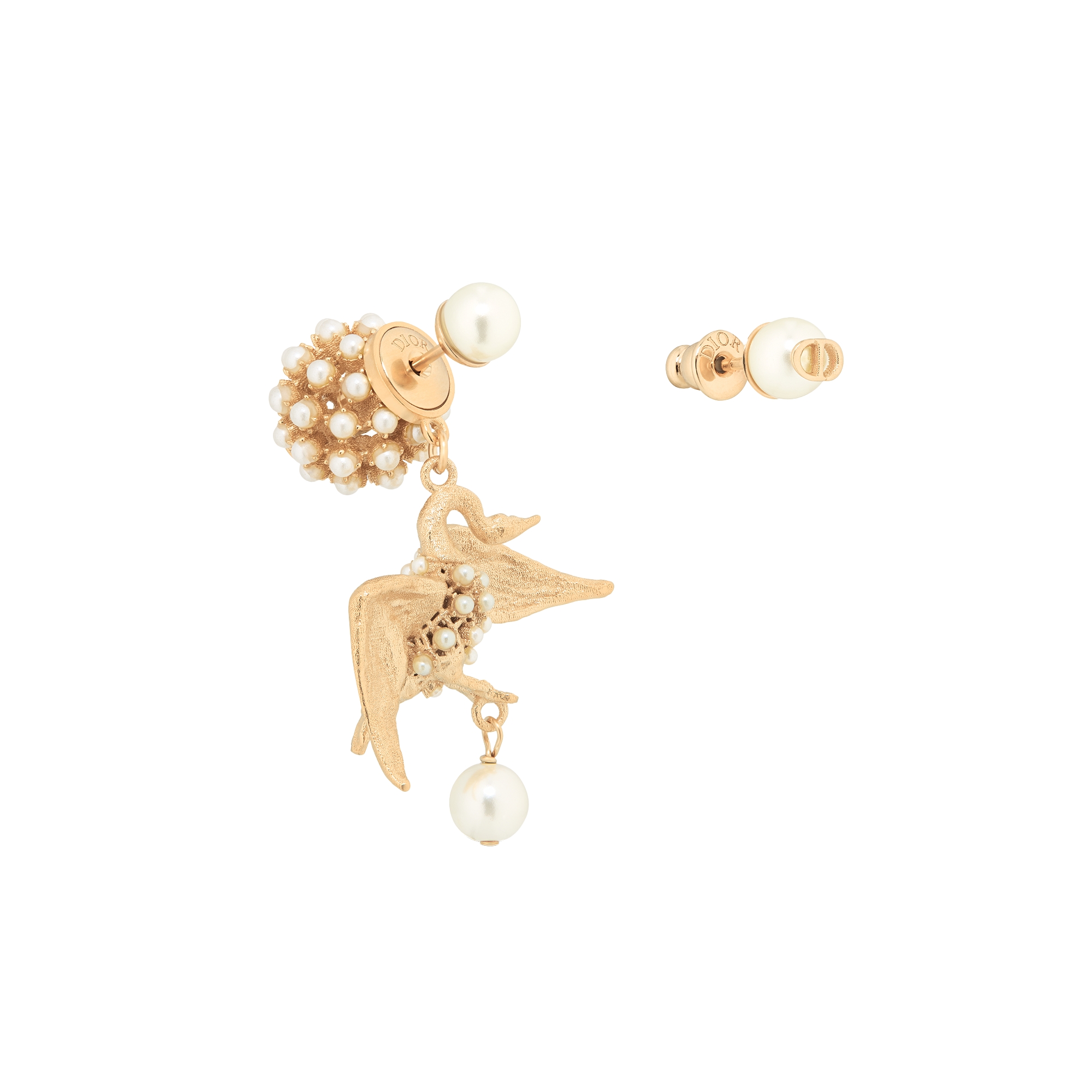 Dior Tribales Earrings Gold-Finish Metal and White Resin Pearls E03