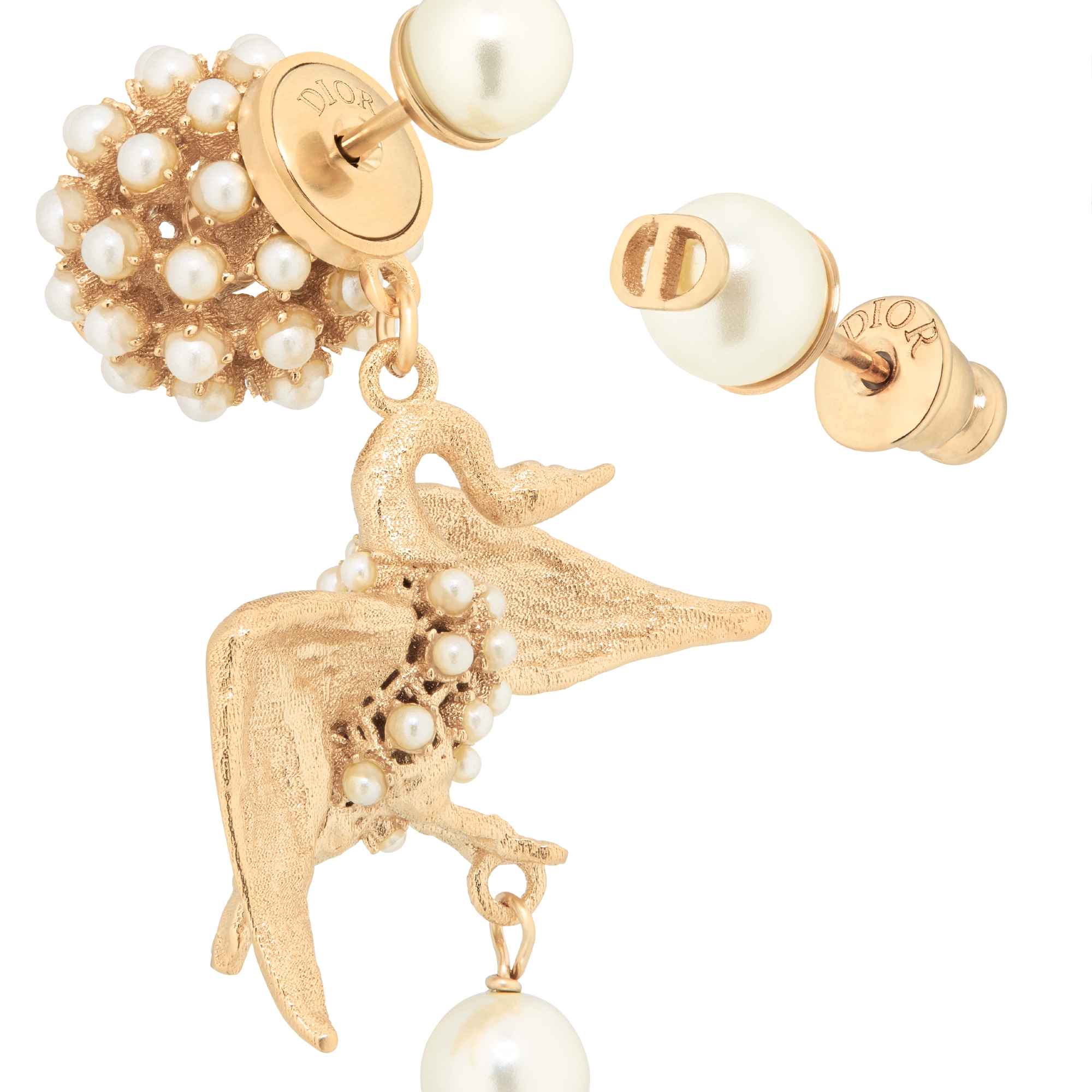 Dior Tribales 귀걸이 골드 피니시 메탈 & 화이트 레진 진주 E09