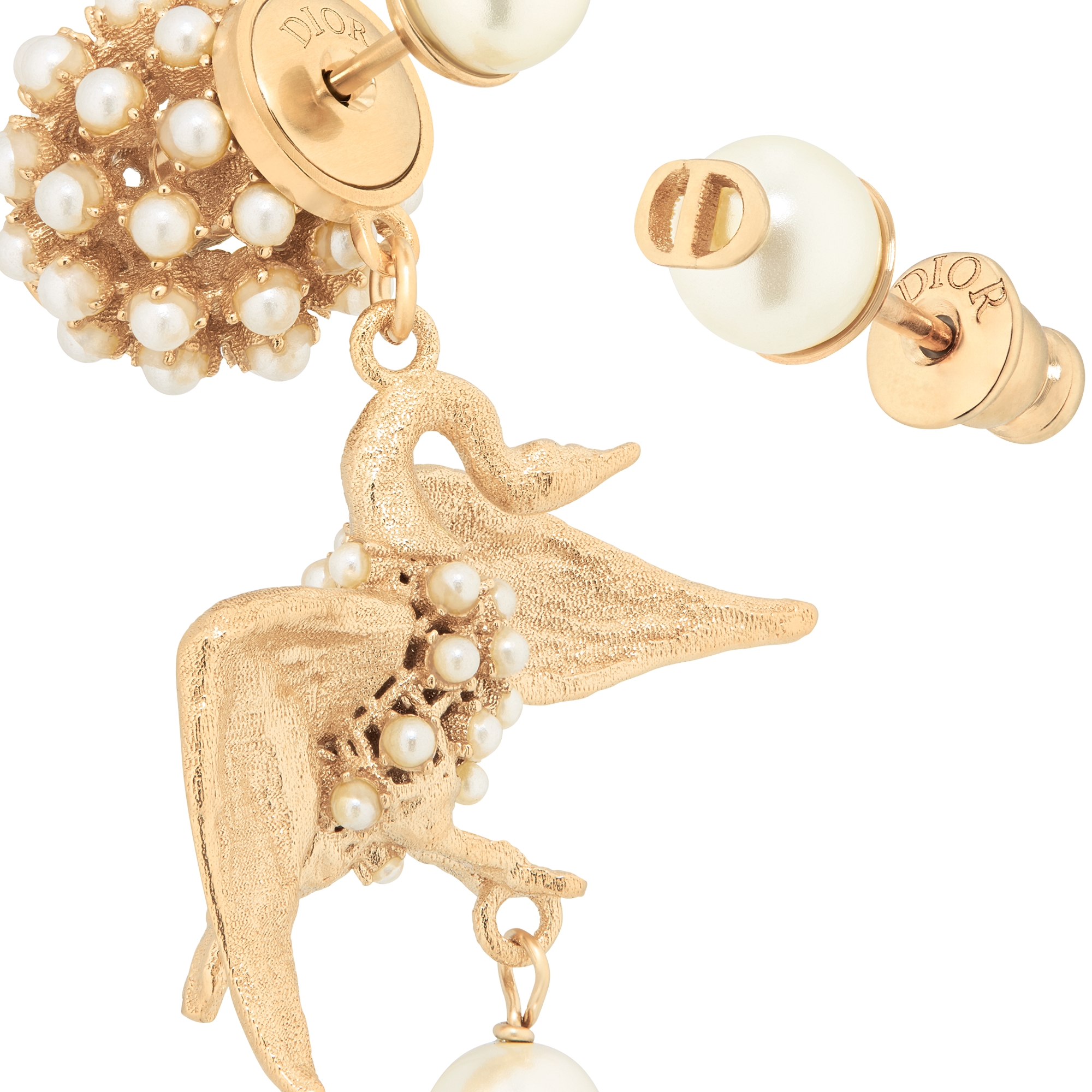 Dior Tribales Earrings Gold-Finish Metal and White Resin Pearls E09
