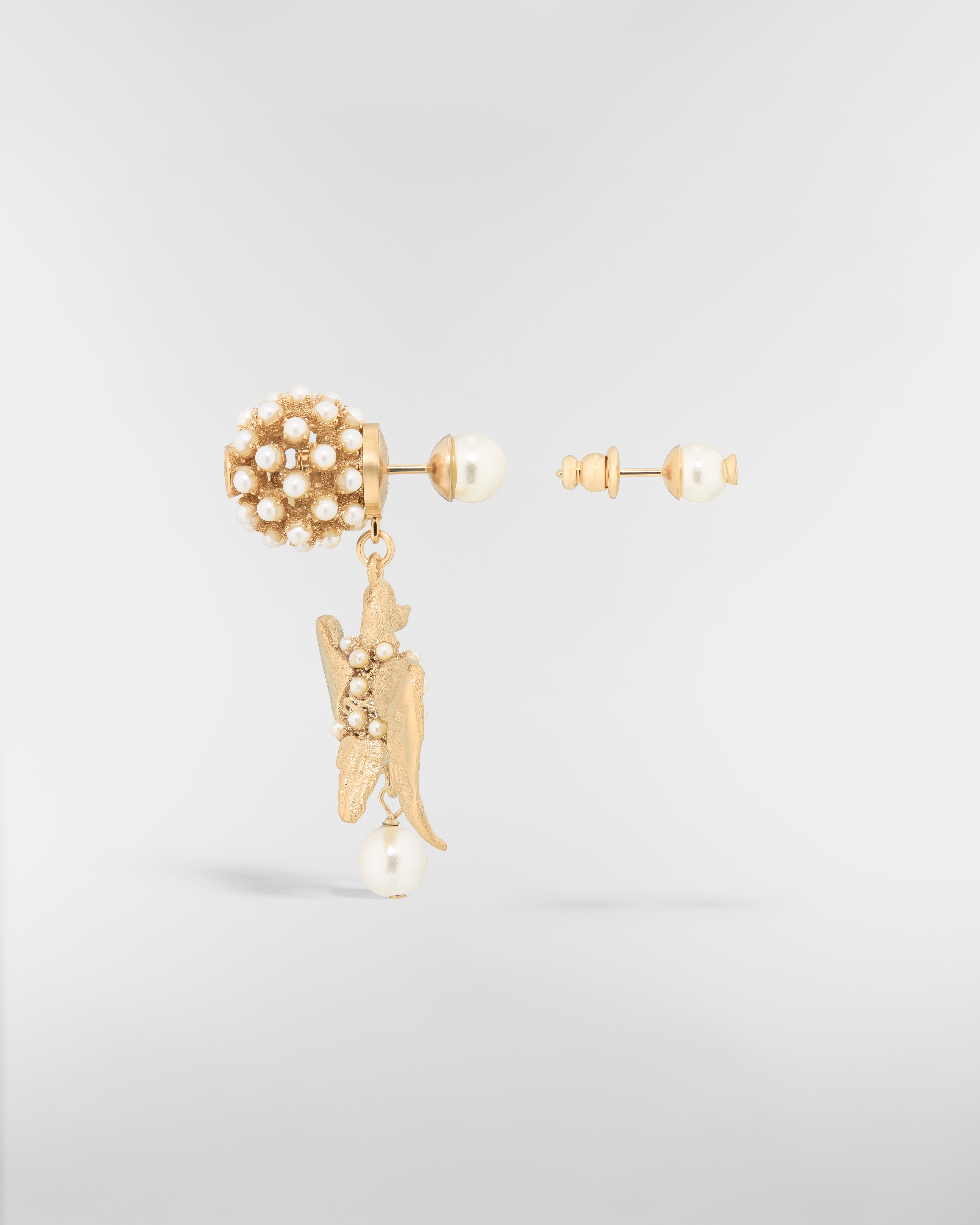 Dior Tribales Earrings Gold-Finish Metal and White Resin Pearls E02